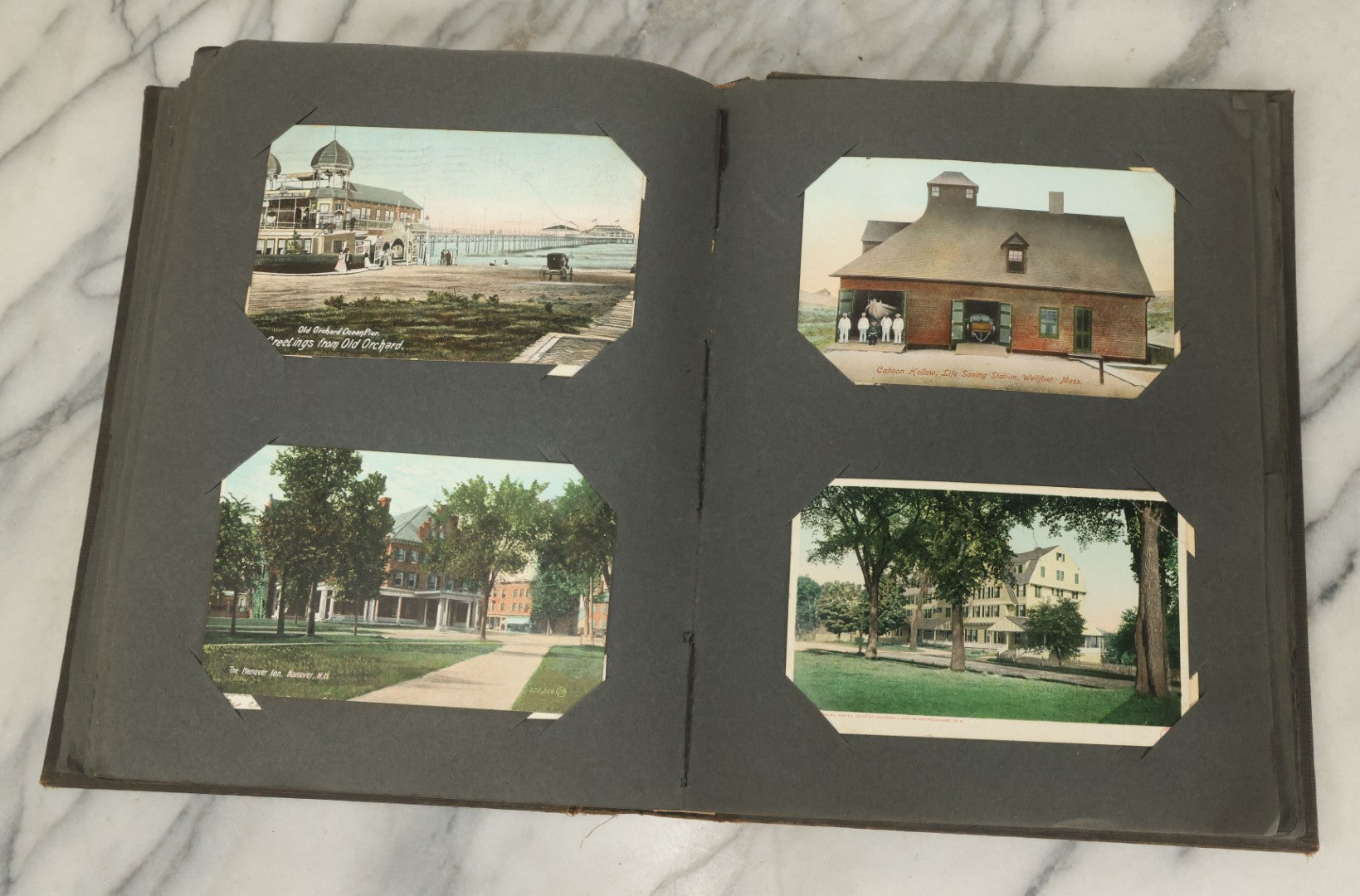 Lot 118 - Large Antique Postcard Album With 125+ Antique Postcards, Mostly Relating To Locations, Landmarks, Including Old Orchard Beach, Maine, Dartmouth College, New Hampshire, Other New England Scenes, All Postcards Pictured