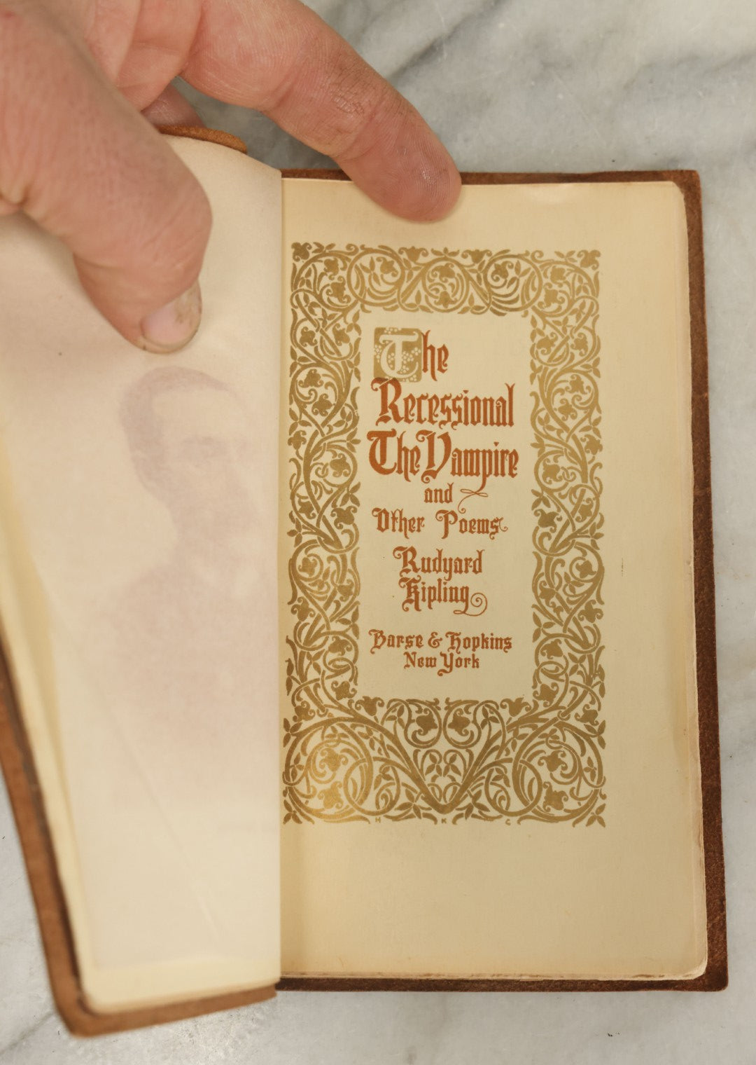 Lot 119 - "The Recessional, The Vampire, And Other Poems" Antique Poetry Book By Rudyard Kipling, With Leather Cover, Art Nouveau Design, Barse & Hopkins Publishers, New York, Early 20th Century, Note Wear To Cover