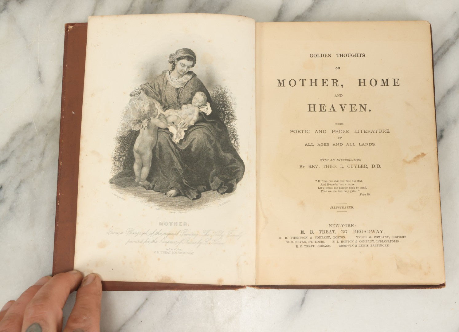 Lot 121 - "Golden Thoughts On Mother, Home, And Heaven From Poetic Prose And Literature" Antique Illustrated Book, E.B. Treat Publisher, New York, 1878