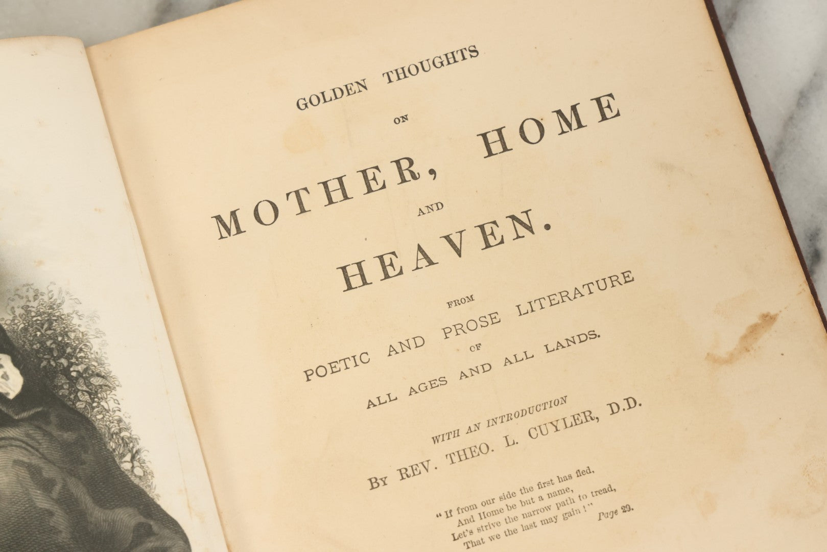 Lot 121 - "Golden Thoughts On Mother, Home, And Heaven From Poetic Prose And Literature" Antique Illustrated Book, E.B. Treat Publisher, New York, 1878