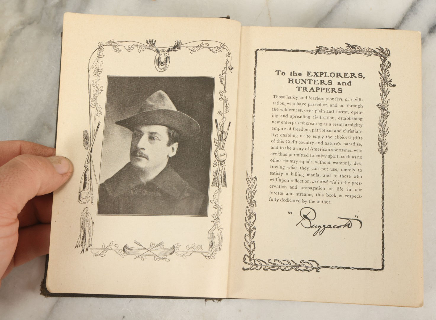 Lot 122 - "Buzzacott's Masterpiece Or The Complete Hunters', Trappers', And Campers' Library Of Valuable Information" Antique Book With Photos By "Buzzacott," Mcmains & Meyer Publishers, 1913