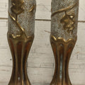 Lot 008 - Pair Of WWI Era Trench Art Brass Shell Casing Vases, Embossed Oak Leaf & Acorn Design, 13-5/8" Height