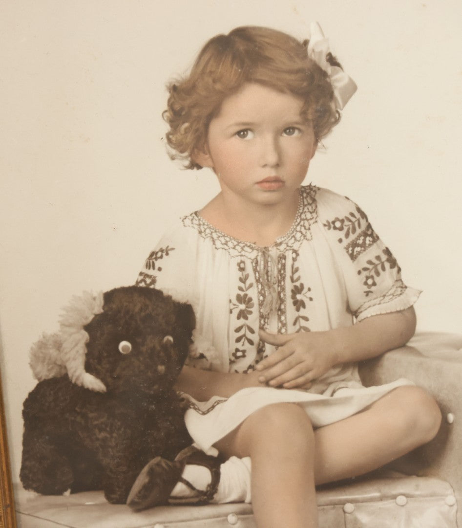 Lot 128 - Vintage Framed Photograph Of A Little Girl And Her Stuffed Bear Plush Toy, Loring Photographer, 1947,  7-1/4" x 10-1/4", Note Frame Kickstand Damage
