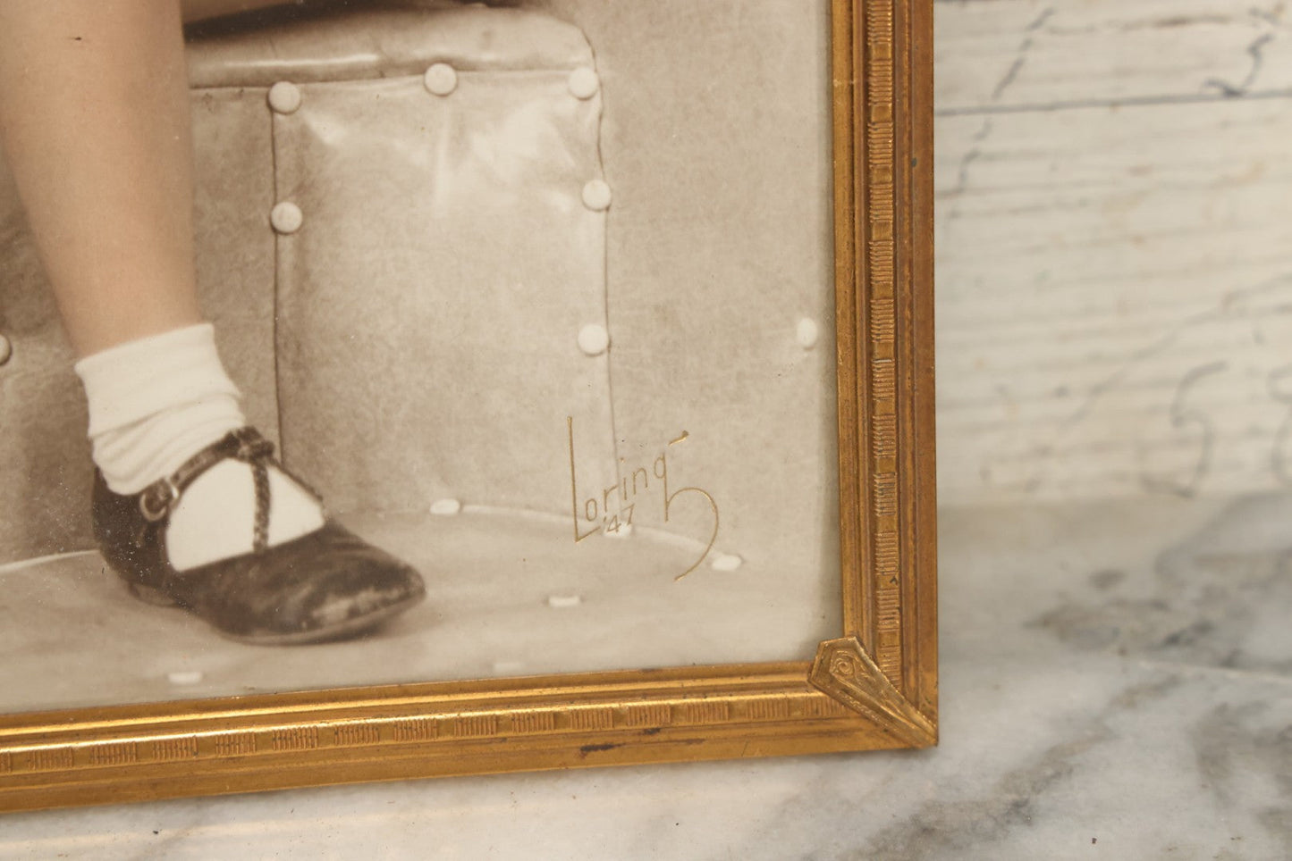 Lot 128 - Vintage Framed Photograph Of A Little Girl And Her Stuffed Bear Plush Toy, Loring Photographer, 1947,  7-1/4" x 10-1/4", Note Frame Kickstand Damage
