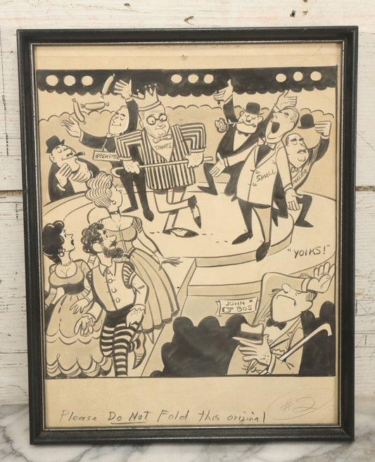 Lot 131 - Vintage Hand Drawn Original Political Cartoon Lampooning Maryland Politics, Featuring The Likenesses Of Governor J. Millard Tawes, Daniel Brewster, John A. Small, Thomas B. Miller, And John K. Bos, Circa 1960s, In Frame, 11-3/4" x 14-5/8"