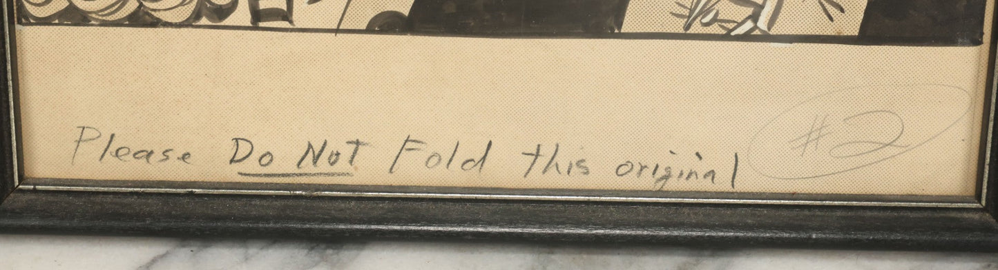 Lot 131 - Vintage Hand Drawn Original Political Cartoon Lampooning Maryland Politics, Featuring The Likenesses Of Governor J. Millard Tawes, Daniel Brewster, John A. Small, Thomas B. Miller, And John K. Bos, Circa 1960s, In Frame, 11-3/4" x 14-5/8"