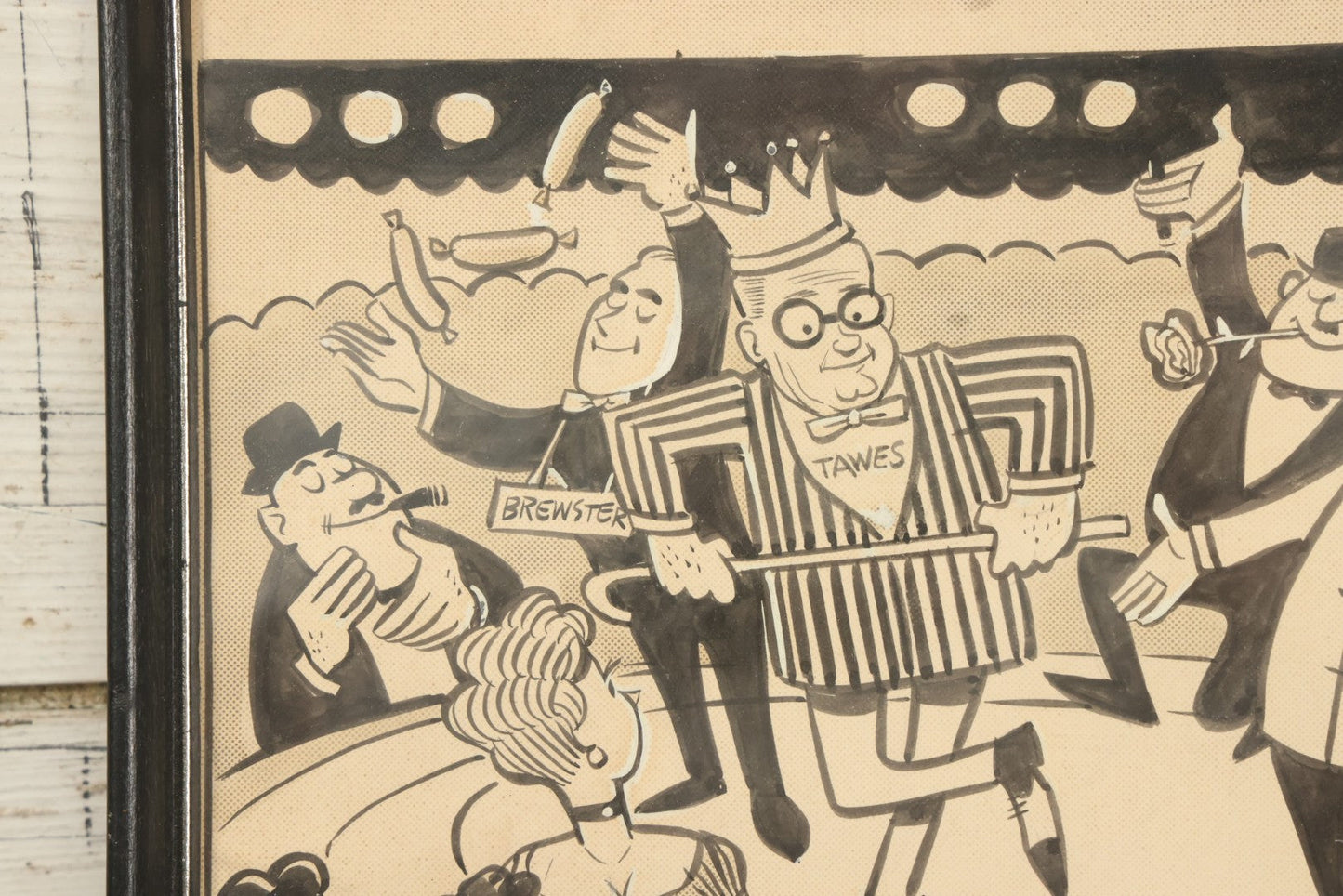 Lot 131 - Vintage Hand Drawn Original Political Cartoon Lampooning Maryland Politics, Featuring The Likenesses Of Governor J. Millard Tawes, Daniel Brewster, John A. Small, Thomas B. Miller, And John K. Bos, Circa 1960s, In Frame, 11-3/4" x 14-5/8"