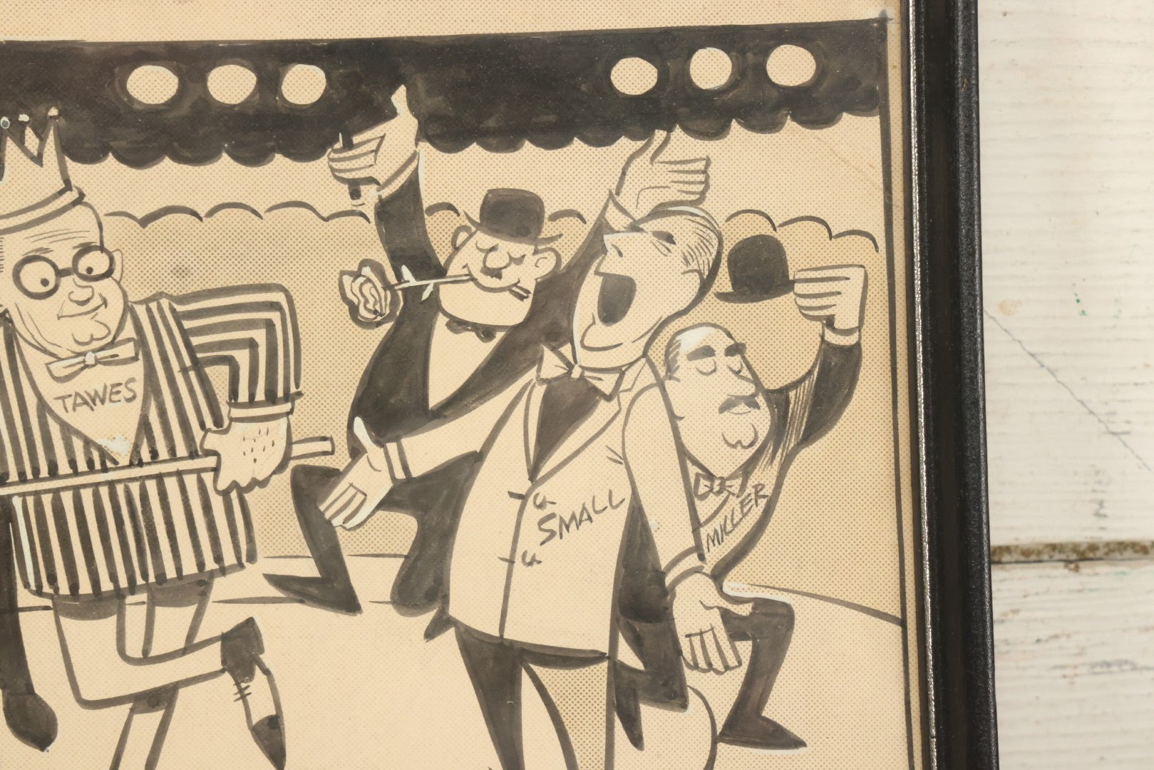 Lot 131 - Vintage Hand Drawn Original Political Cartoon Lampooning Maryland Politics, Featuring The Likenesses Of Governor J. Millard Tawes, Daniel Brewster, John A. Small, Thomas B. Miller, And John K. Bos, Circa 1960s, In Frame, 11-3/4" x 14-5/8"