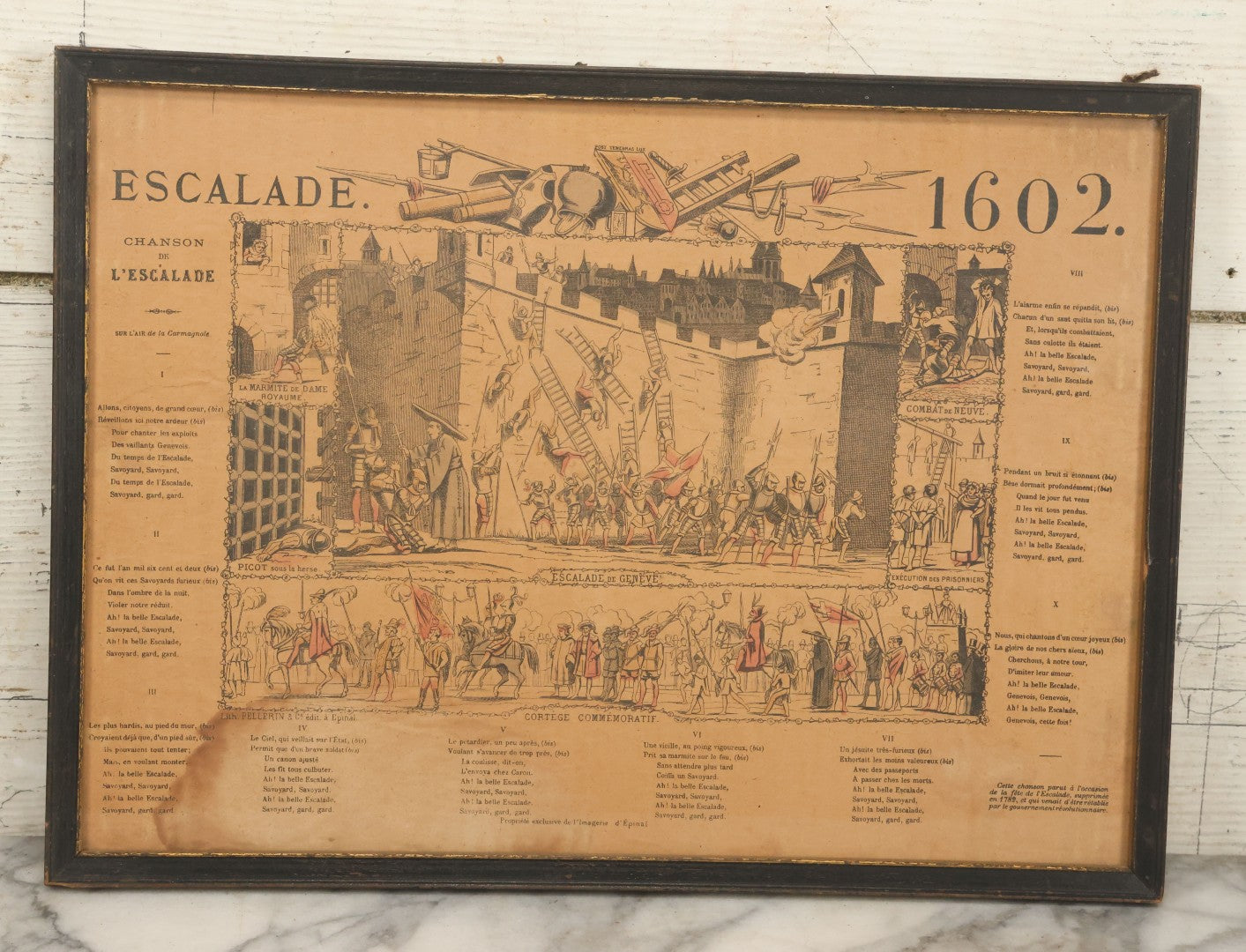 Lot 132 - Antique Hand Colored Historical Print Depicting The Geneva Escalade Attack Of 1602, By Imagerie D'Épinal Printing House, France