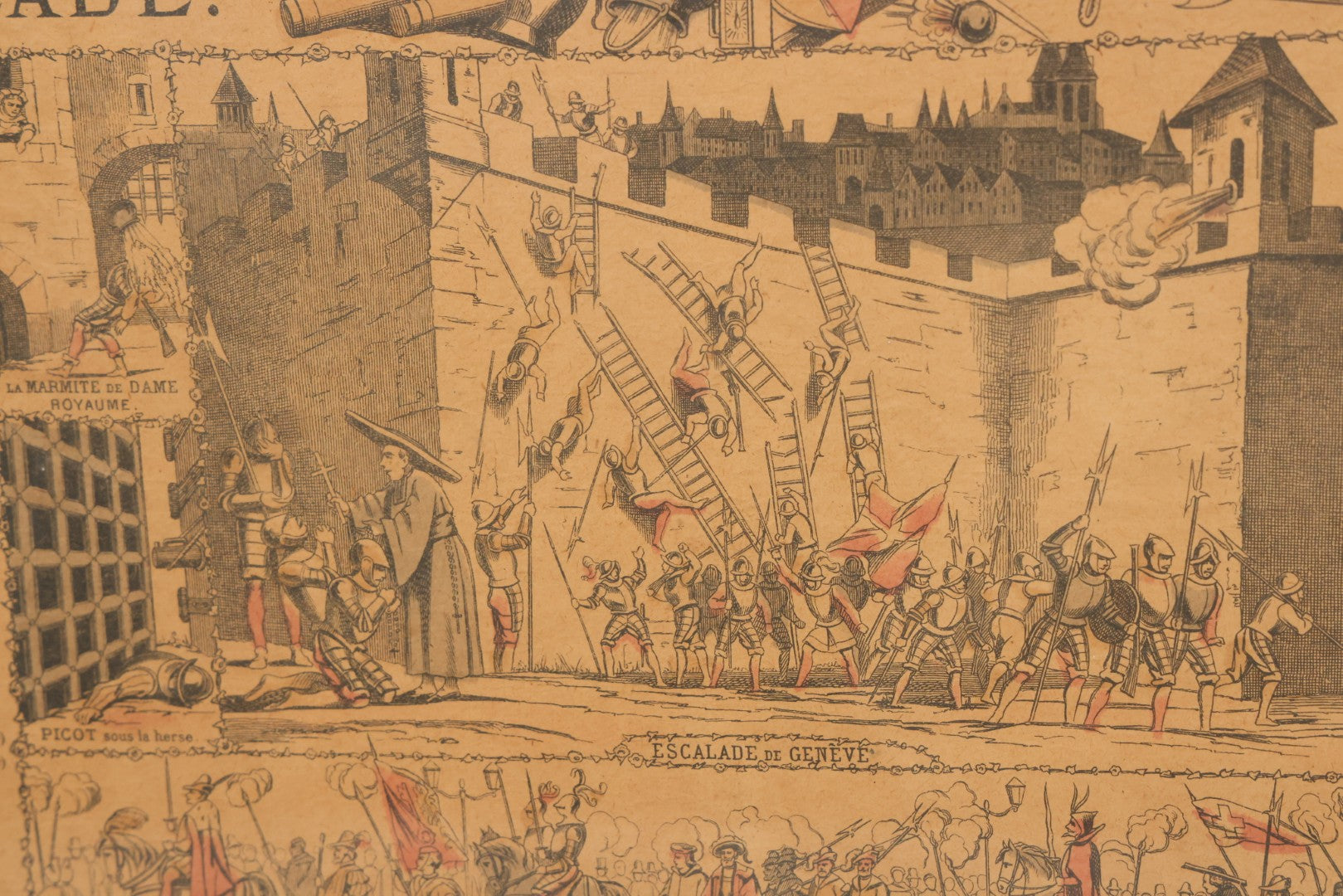 Lot 132 - Antique Hand Colored Historical Print Depicting The Geneva Escalade Attack Of 1602, By Imagerie D'Épinal Printing House, France