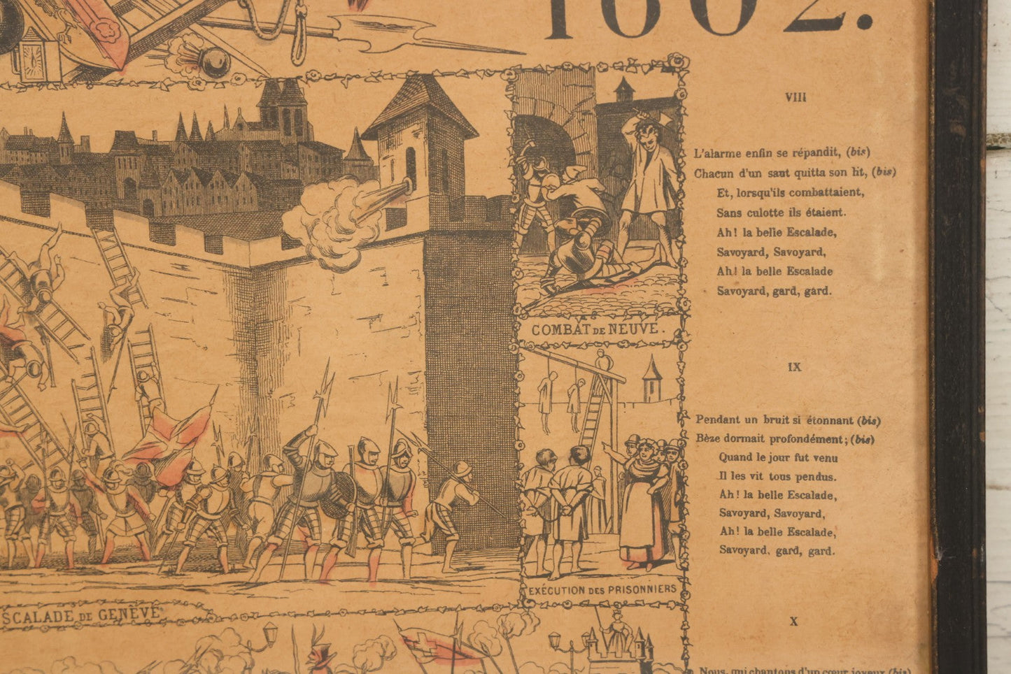 Lot 132 - Antique Hand Colored Historical Print Depicting The Geneva Escalade Attack Of 1602, By Imagerie D'Épinal Printing House, France