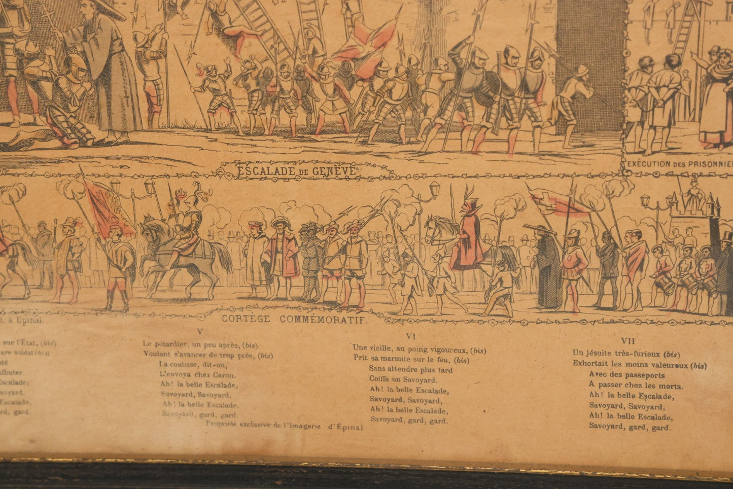 Lot 132 - Antique Hand Colored Historical Print Depicting The Geneva Escalade Attack Of 1602, By Imagerie D'Épinal Printing House, France