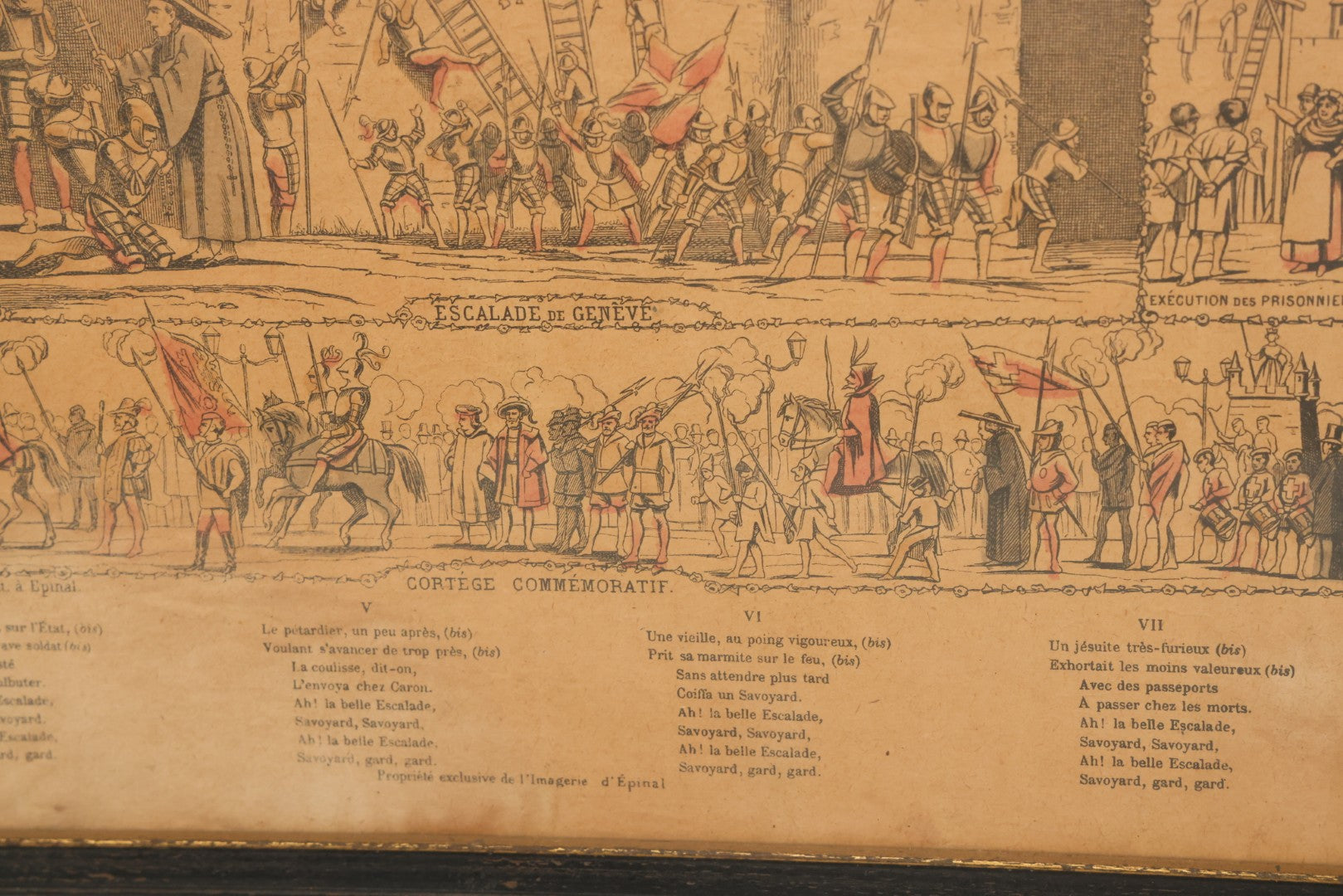 Lot 132 - Antique Hand Colored Historical Print Depicting The Geneva Escalade Attack Of 1602, By Imagerie D'Épinal Printing House, France