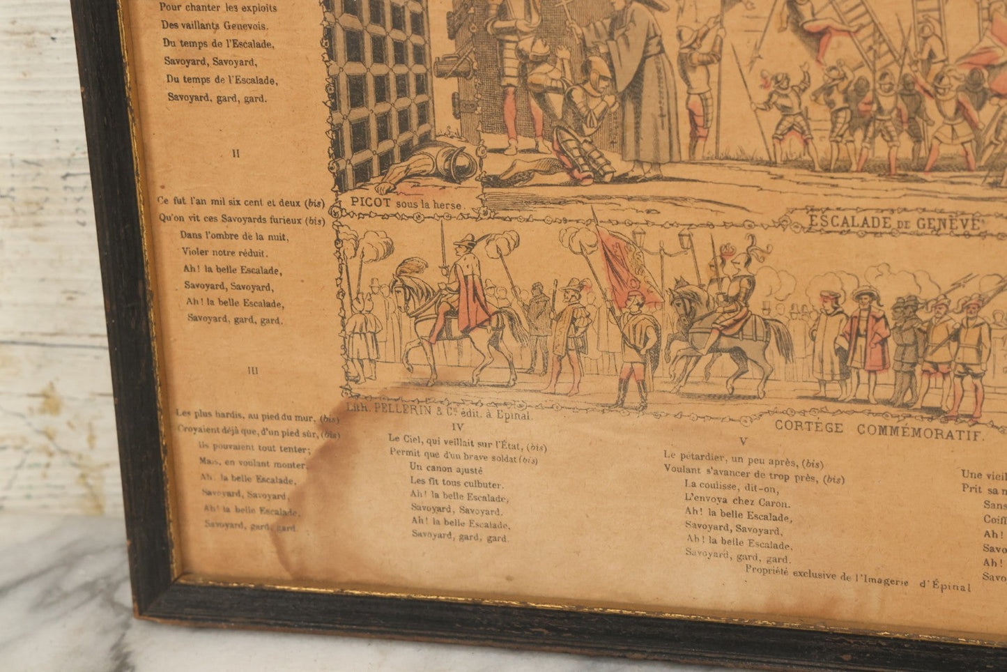 Lot 132 - Antique Hand Colored Historical Print Depicting The Geneva Escalade Attack Of 1602, By Imagerie D'Épinal Printing House, France