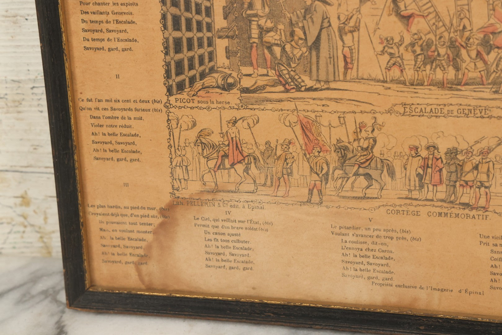 Lot 132 - Antique Hand Colored Historical Print Depicting The Geneva Escalade Attack Of 1602, By Imagerie D'Épinal Printing House, France