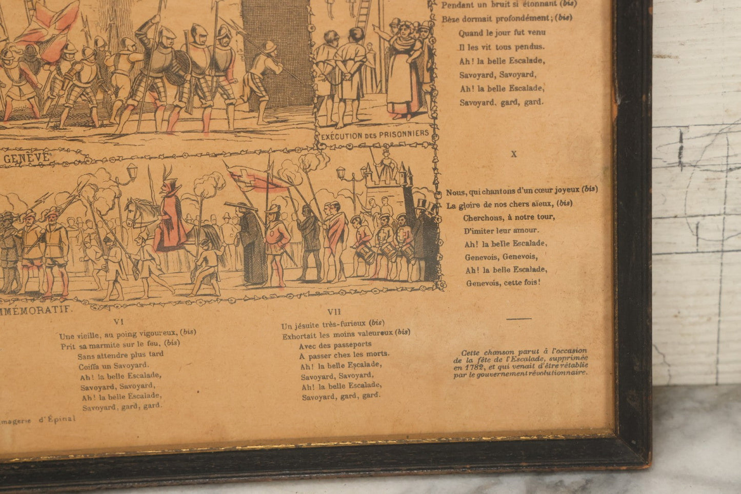 Lot 132 - Antique Hand Colored Historical Print Depicting The Geneva Escalade Attack Of 1602, By Imagerie D'Épinal Printing House, France