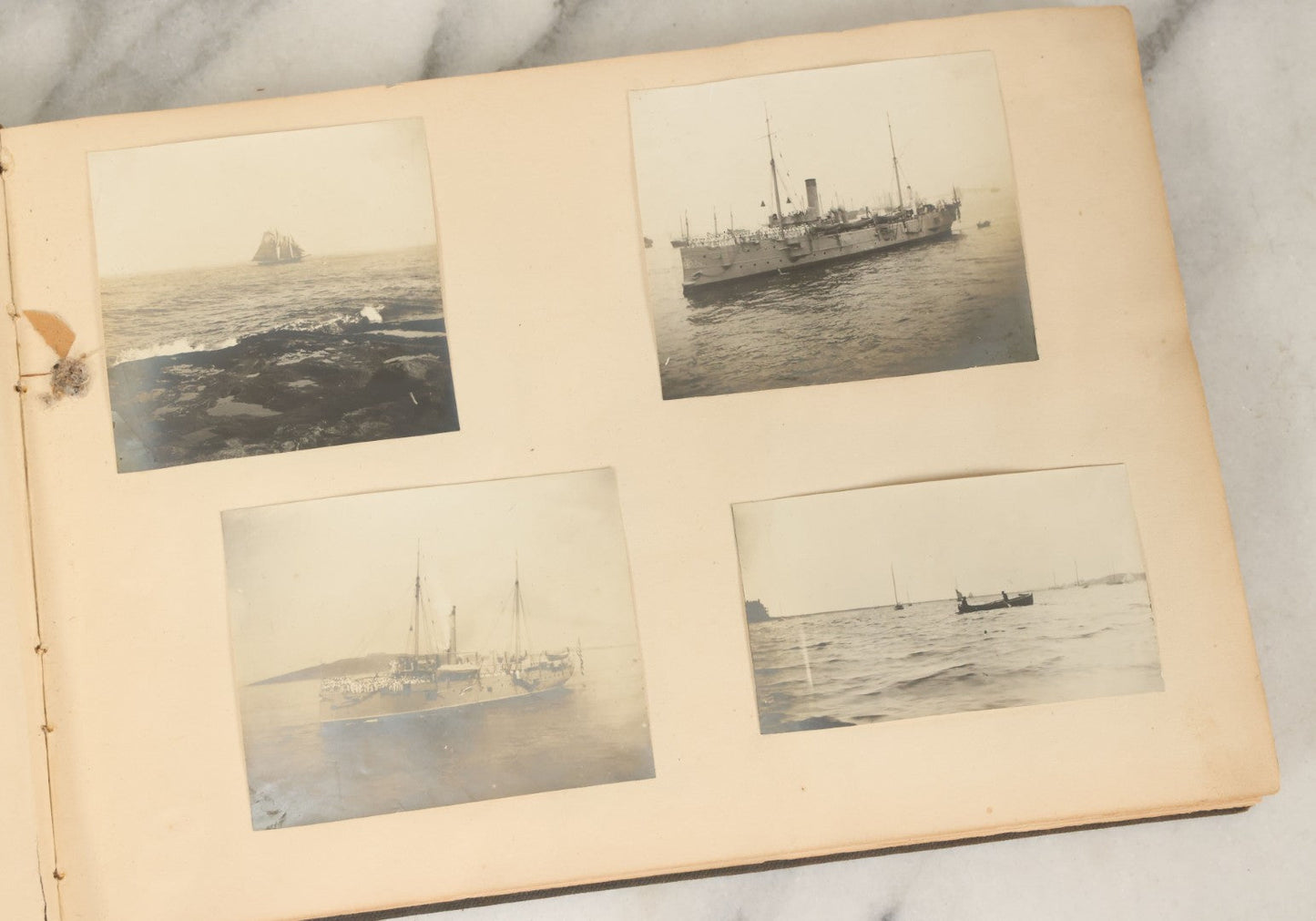 Lot 134 - Antique Black Photo Album With Many Snapshot Photographs, Including Of Boats, Ships, Interior Victorian Homes, Dogs, Young Folks Goofing Around, Etc., Circa 1900-1905 (All Pages Pictured)