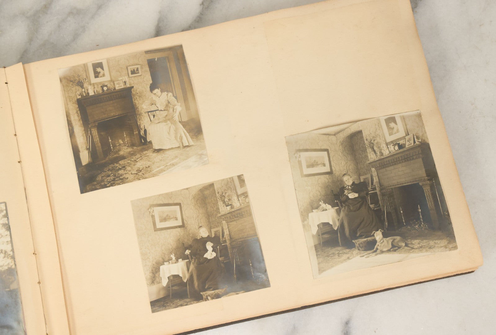 Lot 134 - Antique Black Photo Album With Many Snapshot Photographs, Including Of Boats, Ships, Interior Victorian Homes, Dogs, Young Folks Goofing Around, Etc., Circa 1900-1905 (All Pages Pictured)