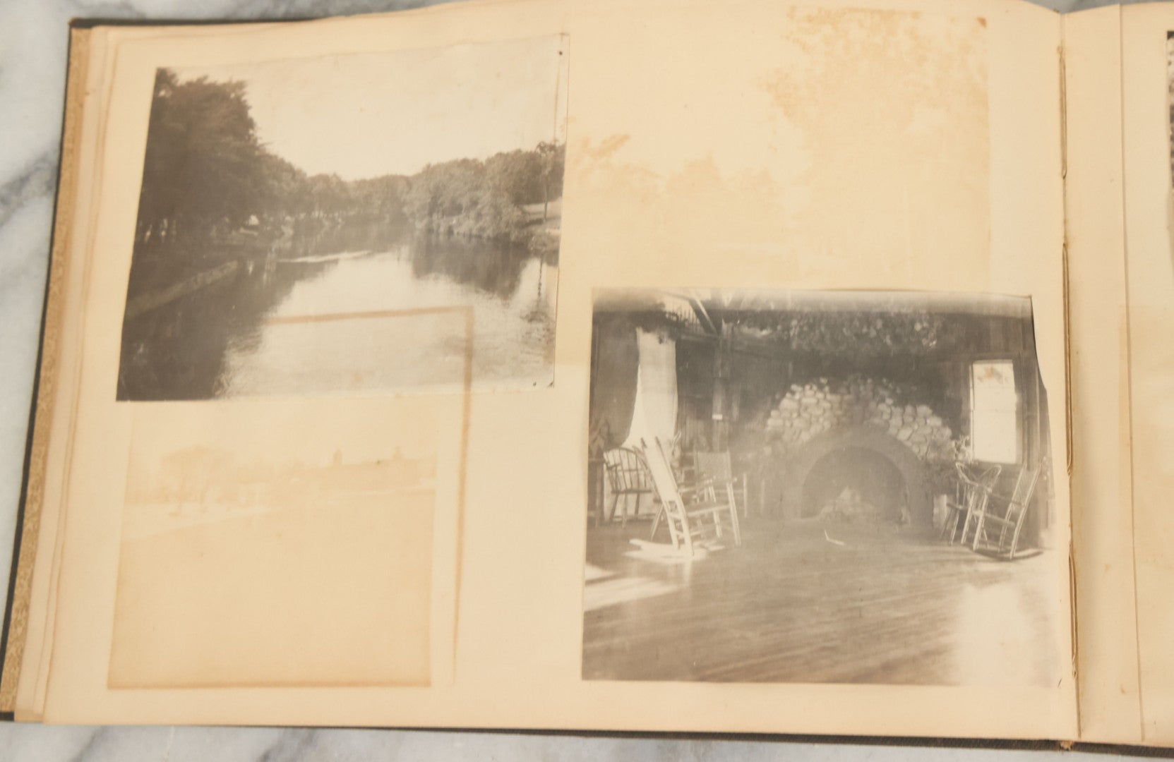 Lot 134 - Antique Black Photo Album With Many Snapshot Photographs, Including Of Boats, Ships, Interior Victorian Homes, Dogs, Young Folks Goofing Around, Etc., Circa 1900-1905 (All Pages Pictured)