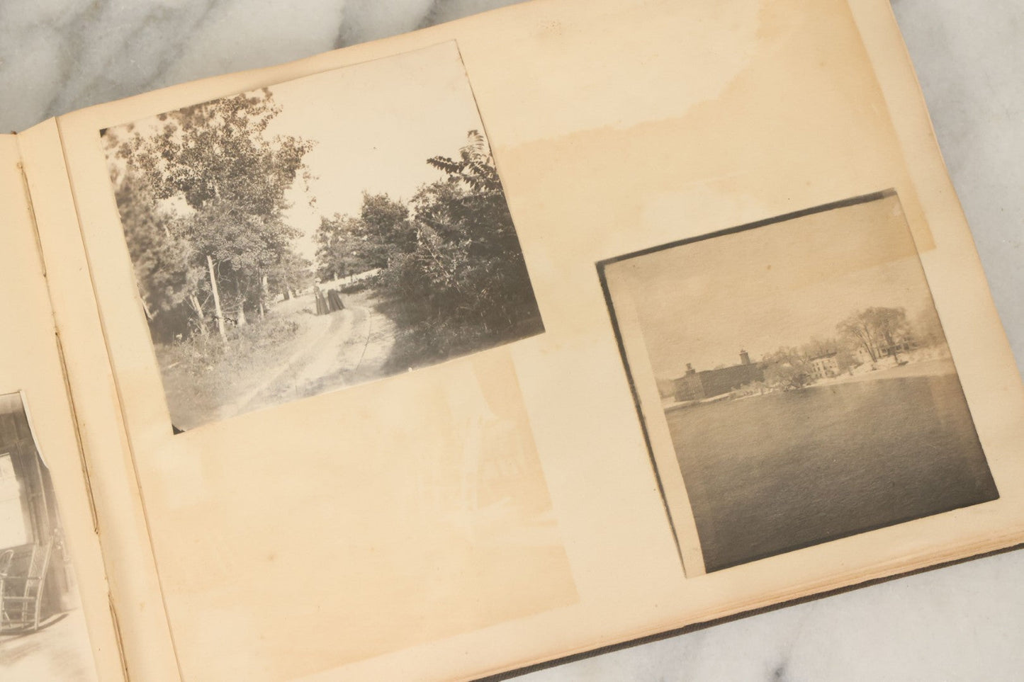 Lot 134 - Antique Black Photo Album With Many Snapshot Photographs, Including Of Boats, Ships, Interior Victorian Homes, Dogs, Young Folks Goofing Around, Etc., Circa 1900-1905 (All Pages Pictured)