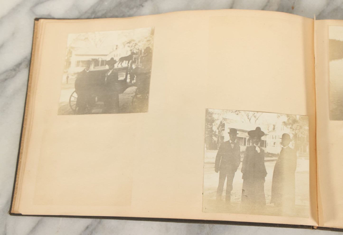 Lot 134 - Antique Black Photo Album With Many Snapshot Photographs, Including Of Boats, Ships, Interior Victorian Homes, Dogs, Young Folks Goofing Around, Etc., Circa 1900-1905 (All Pages Pictured)