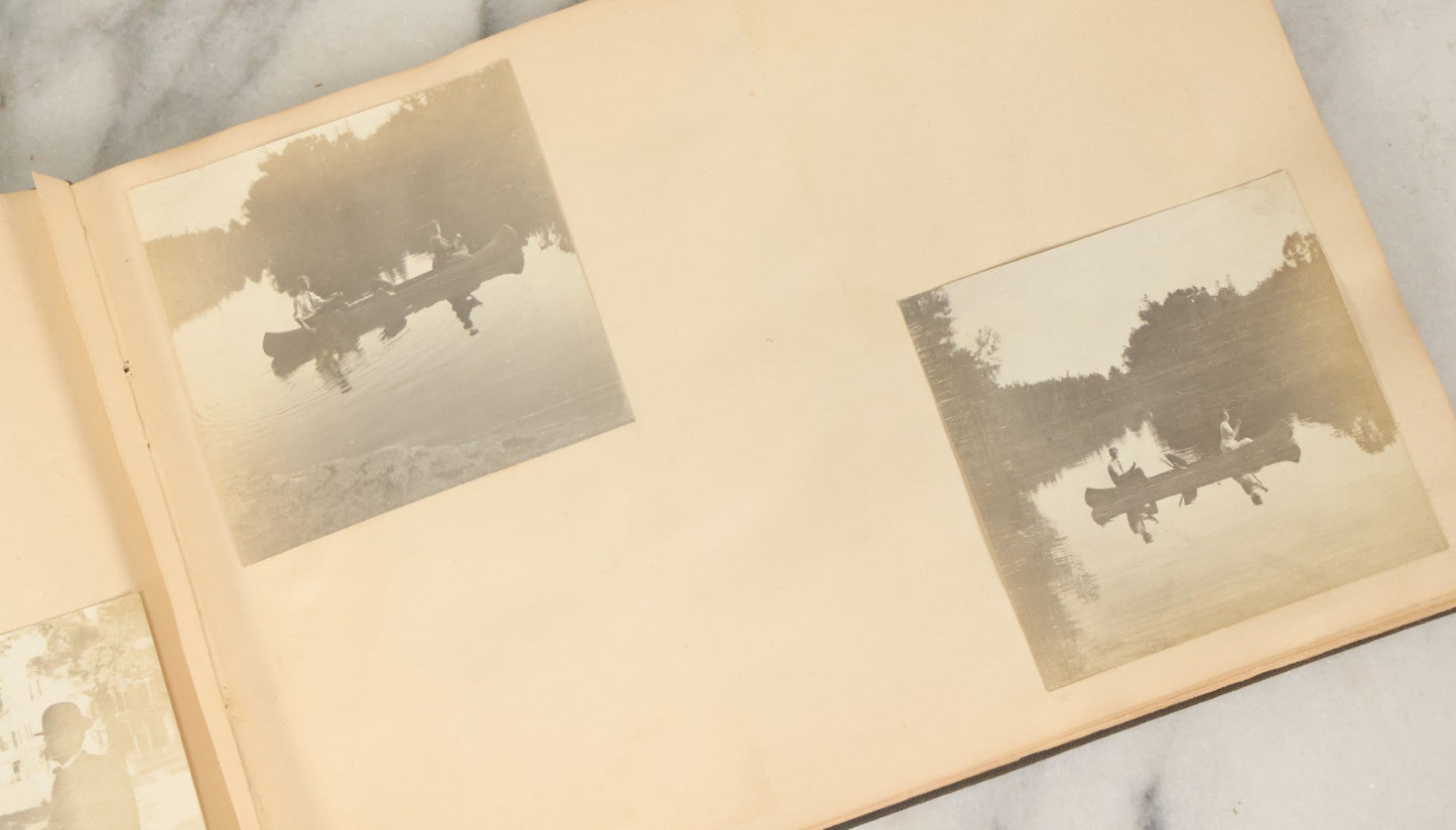 Lot 134 - Antique Black Photo Album With Many Snapshot Photographs, Including Of Boats, Ships, Interior Victorian Homes, Dogs, Young Folks Goofing Around, Etc., Circa 1900-1905 (All Pages Pictured)