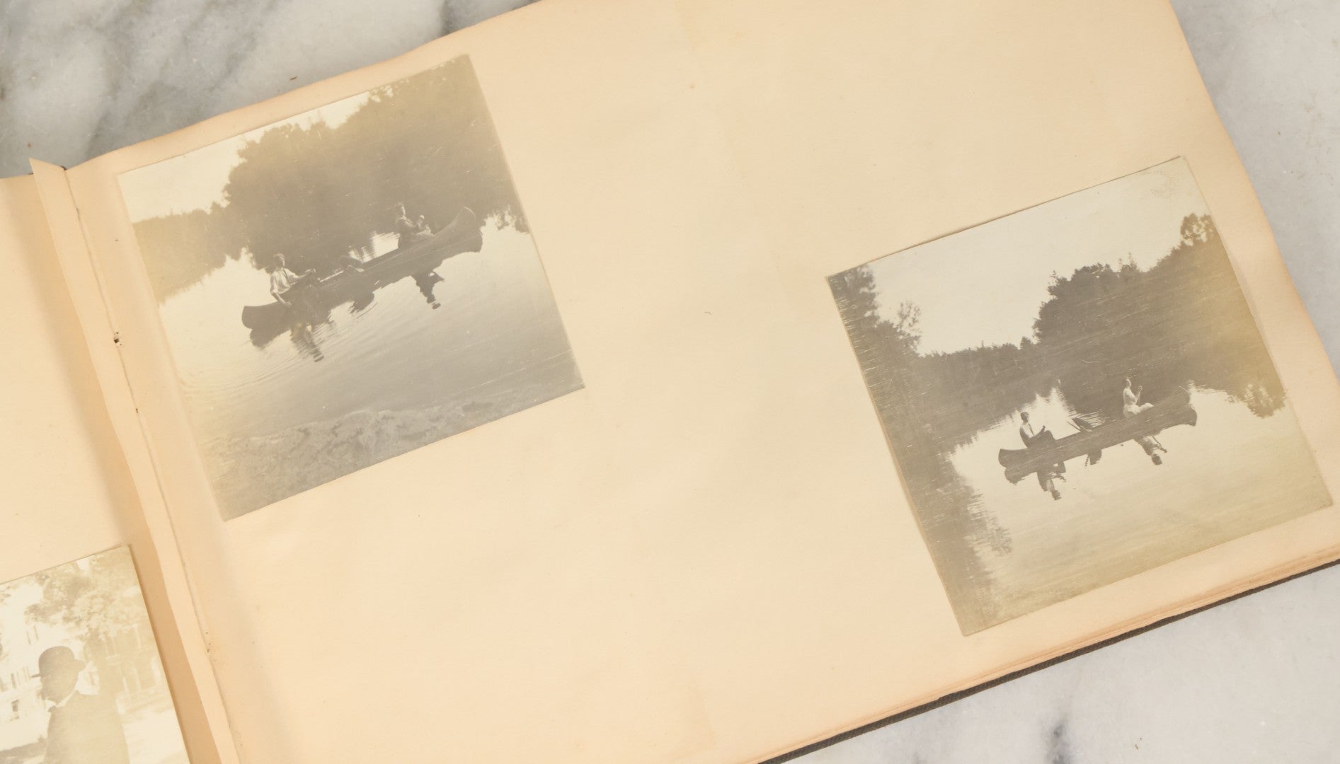 Lot 134 - Antique Black Photo Album With Many Snapshot Photographs, Including Of Boats, Ships, Interior Victorian Homes, Dogs, Young Folks Goofing Around, Etc., Circa 1900-1905 (All Pages Pictured)