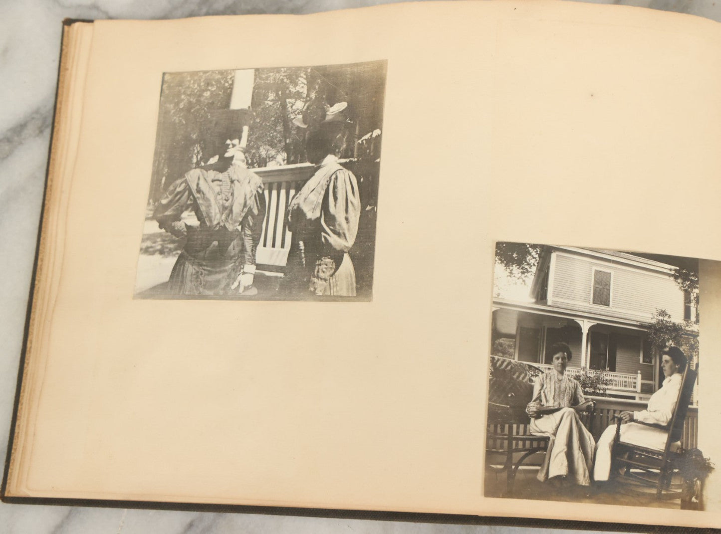 Lot 134 - Antique Black Photo Album With Many Snapshot Photographs, Including Of Boats, Ships, Interior Victorian Homes, Dogs, Young Folks Goofing Around, Etc., Circa 1900-1905 (All Pages Pictured)