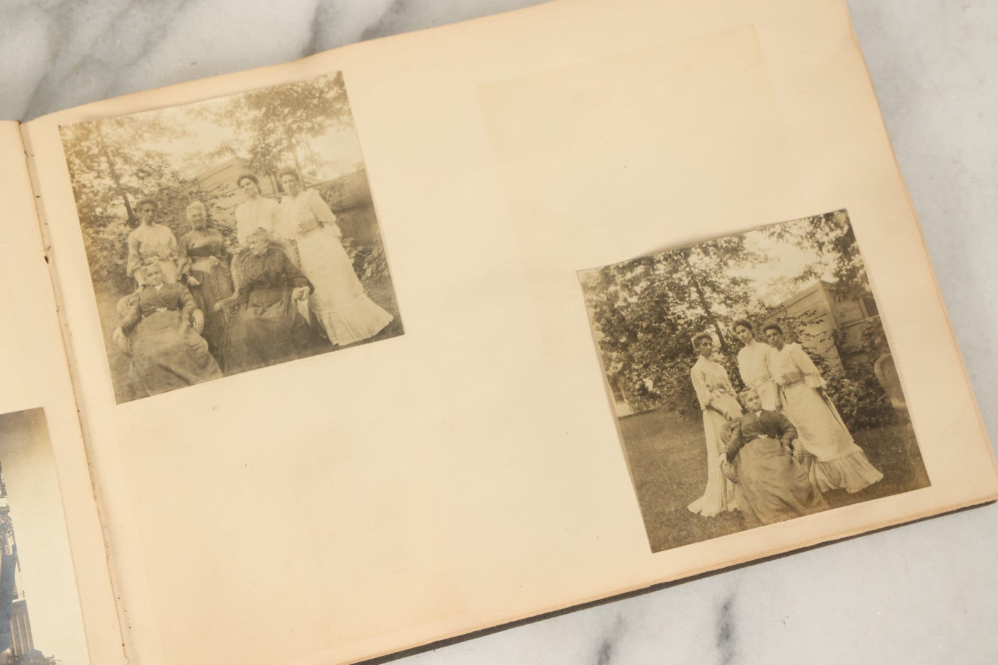 Lot 134 - Antique Black Photo Album With Many Snapshot Photographs, Including Of Boats, Ships, Interior Victorian Homes, Dogs, Young Folks Goofing Around, Etc., Circa 1900-1905 (All Pages Pictured)