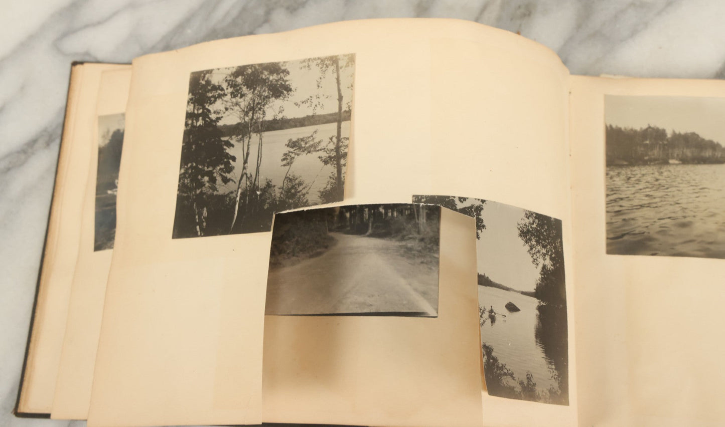 Lot 134 - Antique Black Photo Album With Many Snapshot Photographs, Including Of Boats, Ships, Interior Victorian Homes, Dogs, Young Folks Goofing Around, Etc., Circa 1900-1905 (All Pages Pictured)