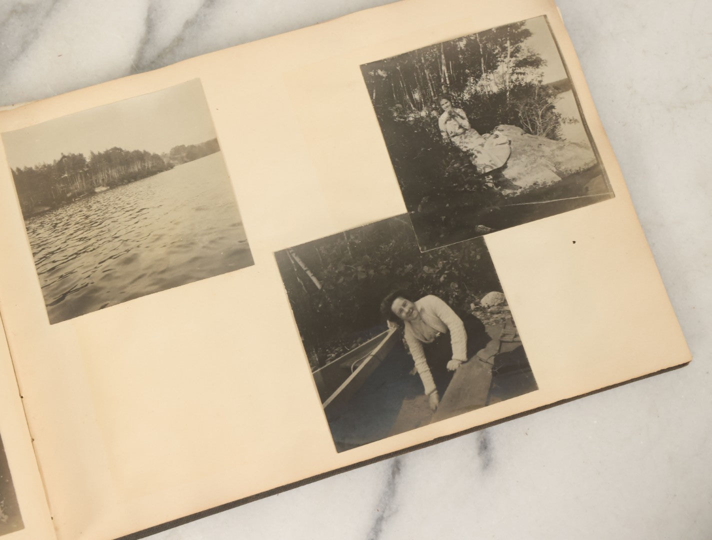 Lot 134 - Antique Black Photo Album With Many Snapshot Photographs, Including Of Boats, Ships, Interior Victorian Homes, Dogs, Young Folks Goofing Around, Etc., Circa 1900-1905 (All Pages Pictured)