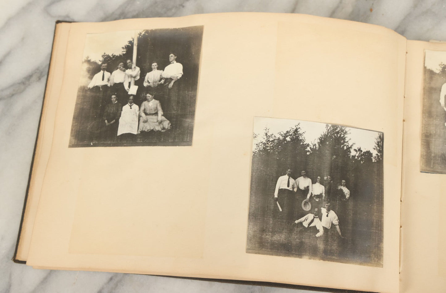 Lot 134 - Antique Black Photo Album With Many Snapshot Photographs, Including Of Boats, Ships, Interior Victorian Homes, Dogs, Young Folks Goofing Around, Etc., Circa 1900-1905 (All Pages Pictured)