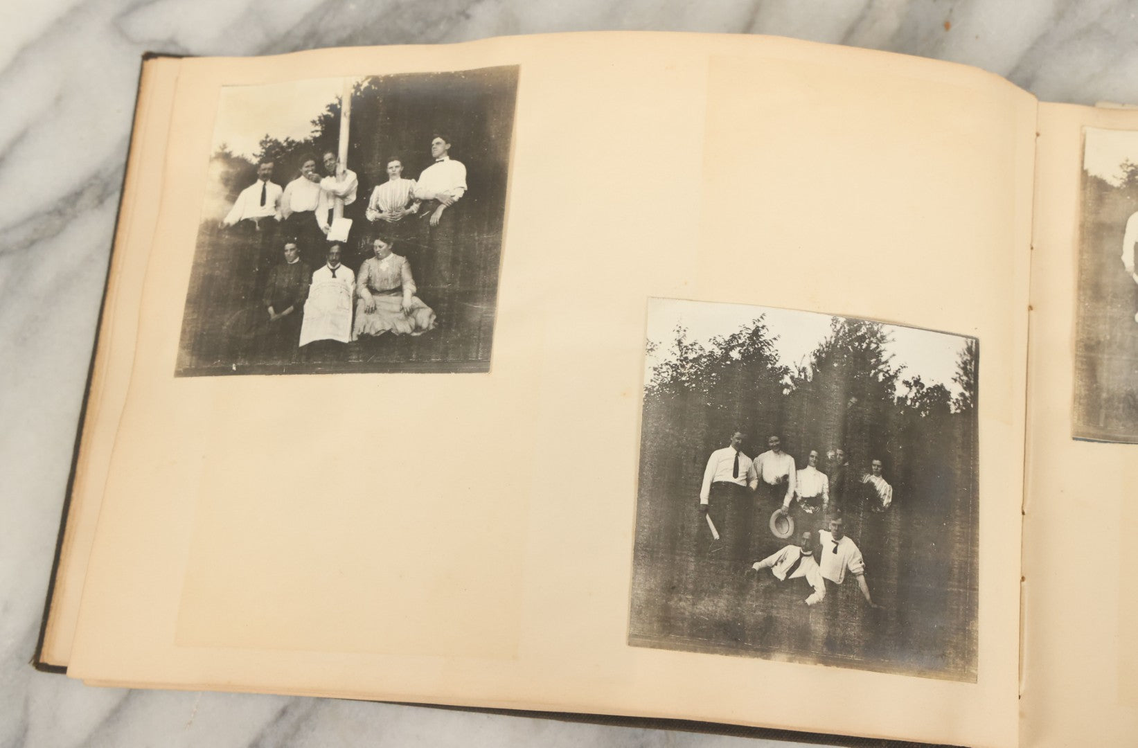Lot 134 - Antique Black Photo Album With Many Snapshot Photographs, Including Of Boats, Ships, Interior Victorian Homes, Dogs, Young Folks Goofing Around, Etc., Circa 1900-1905 (All Pages Pictured)
