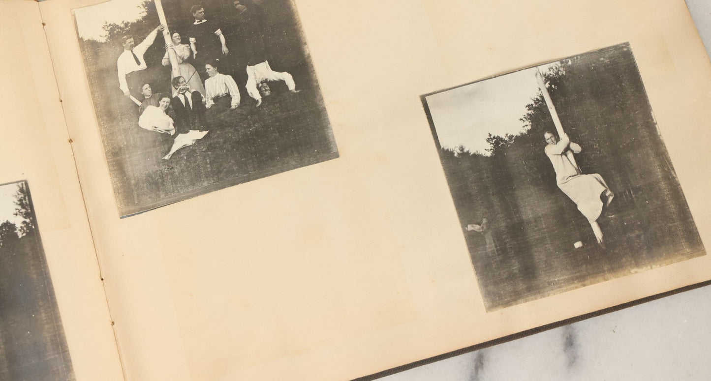 Lot 134 - Antique Black Photo Album With Many Snapshot Photographs, Including Of Boats, Ships, Interior Victorian Homes, Dogs, Young Folks Goofing Around, Etc., Circa 1900-1905 (All Pages Pictured)