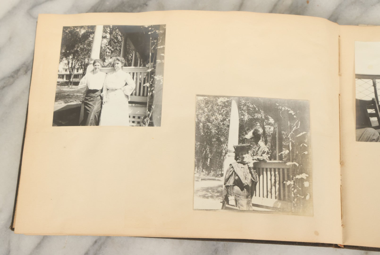 Lot 134 - Antique Black Photo Album With Many Snapshot Photographs, Including Of Boats, Ships, Interior Victorian Homes, Dogs, Young Folks Goofing Around, Etc., Circa 1900-1905 (All Pages Pictured)