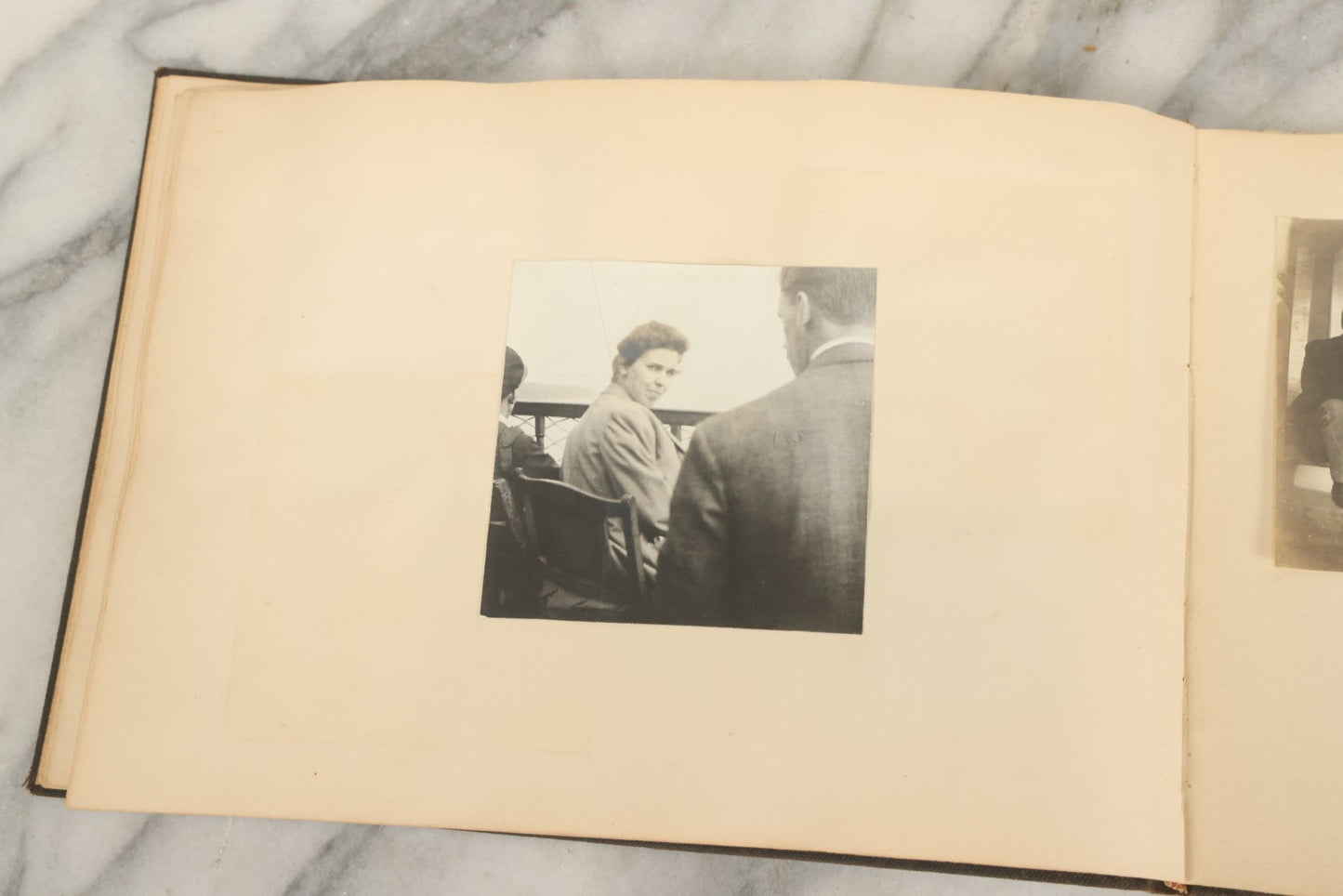 Lot 134 - Antique Black Photo Album With Many Snapshot Photographs, Including Of Boats, Ships, Interior Victorian Homes, Dogs, Young Folks Goofing Around, Etc., Circa 1900-1905 (All Pages Pictured)