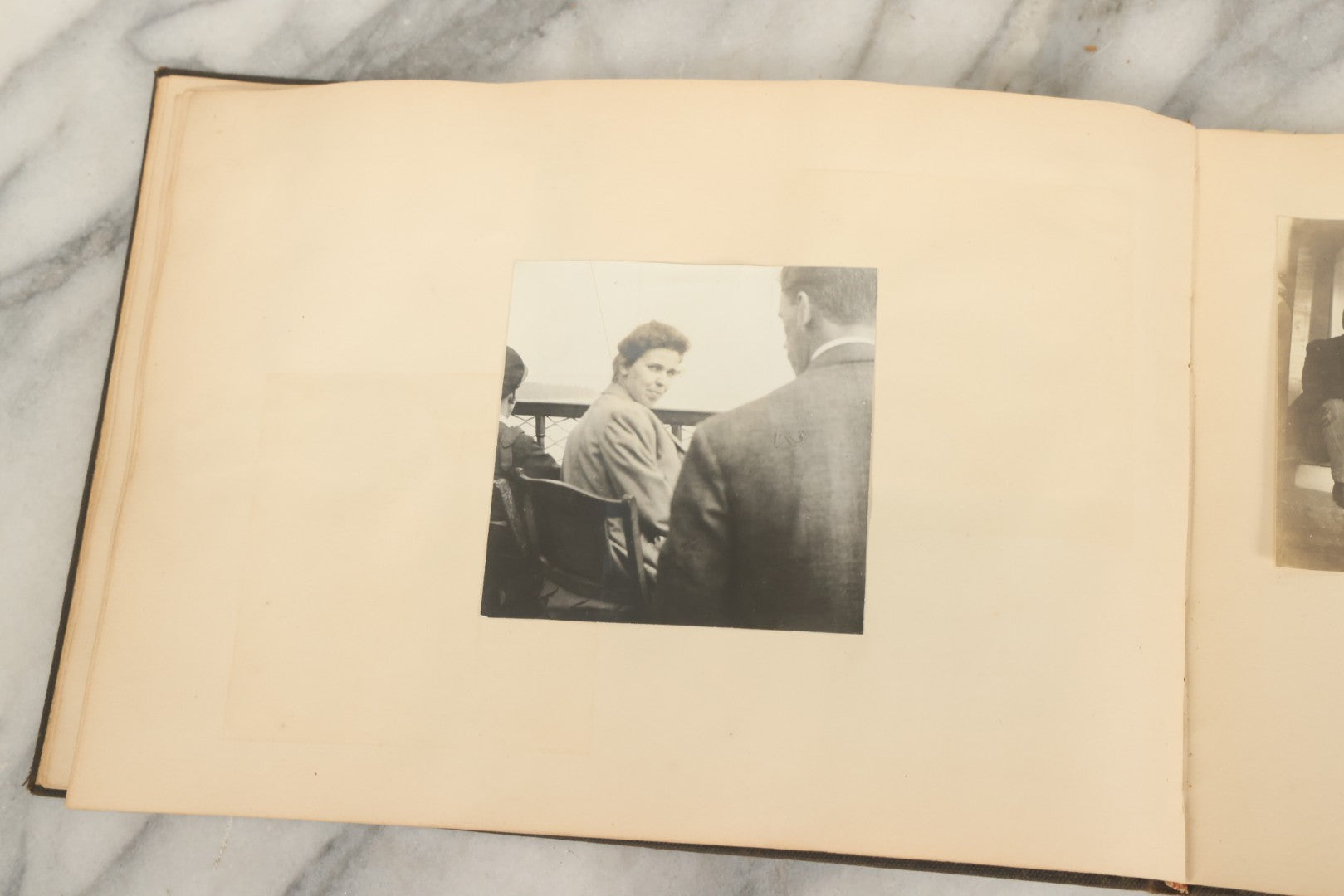 Lot 134 - Antique Black Photo Album With Many Snapshot Photographs, Including Of Boats, Ships, Interior Victorian Homes, Dogs, Young Folks Goofing Around, Etc., Circa 1900-1905 (All Pages Pictured)