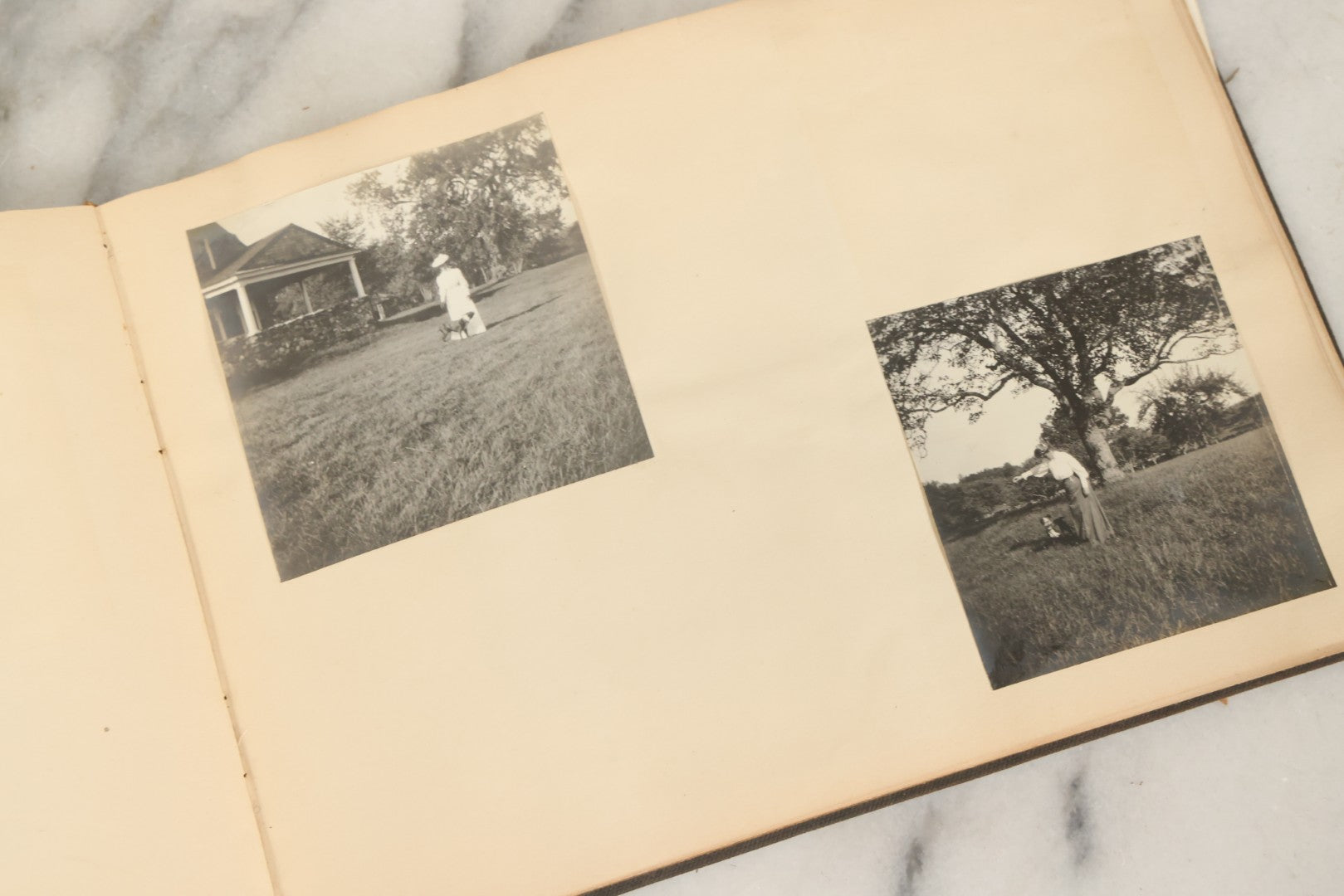 Lot 134 - Antique Black Photo Album With Many Snapshot Photographs, Including Of Boats, Ships, Interior Victorian Homes, Dogs, Young Folks Goofing Around, Etc., Circa 1900-1905 (All Pages Pictured)