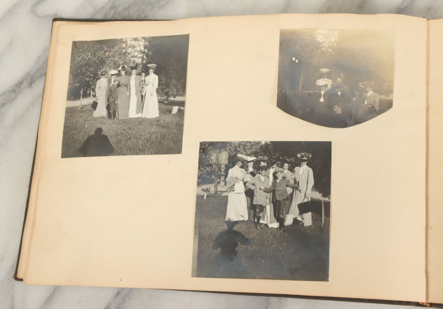 Lot 134 - Antique Black Photo Album With Many Snapshot Photographs, Including Of Boats, Ships, Interior Victorian Homes, Dogs, Young Folks Goofing Around, Etc., Circa 1900-1905 (All Pages Pictured)