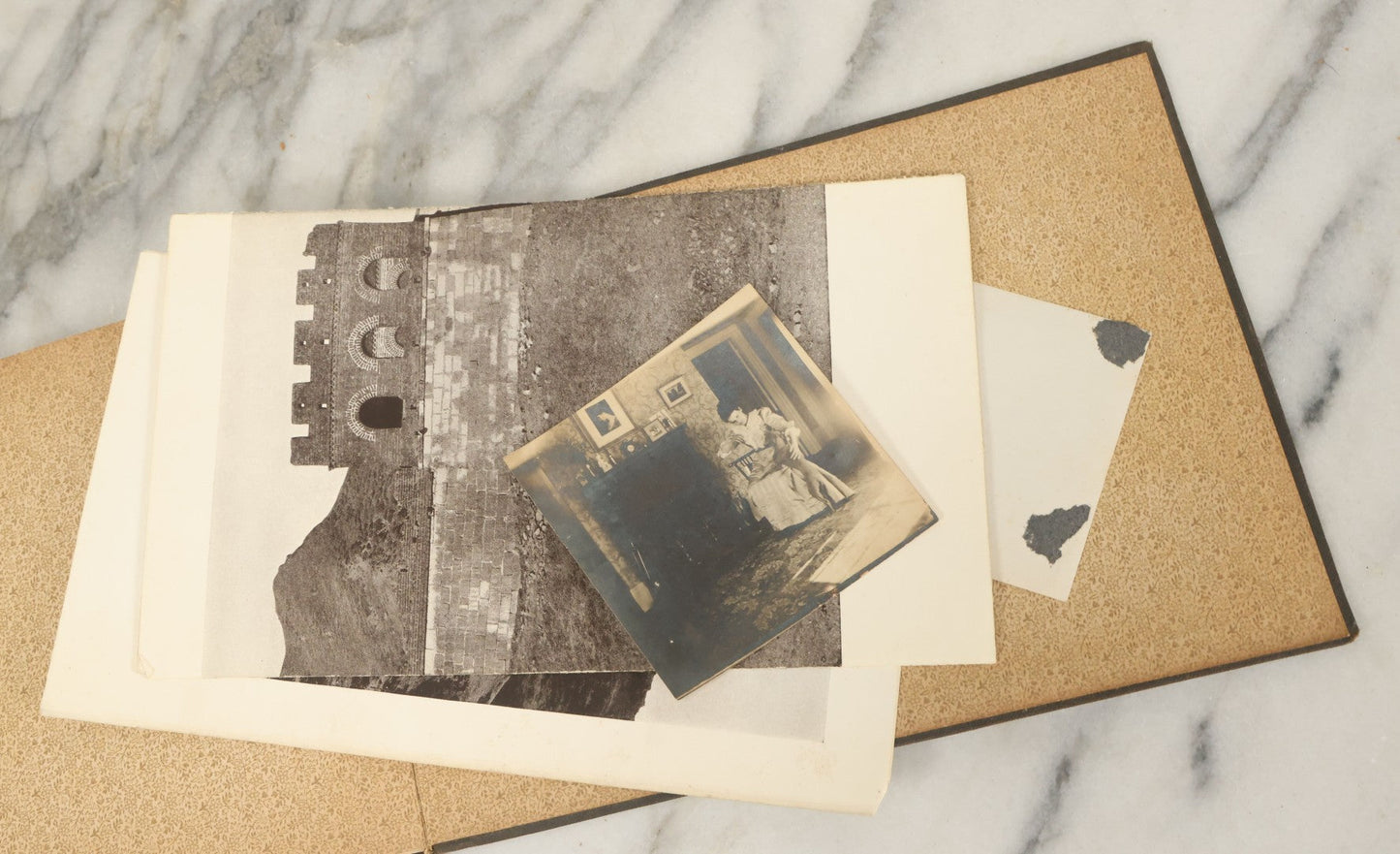 Lot 134 - Antique Black Photo Album With Many Snapshot Photographs, Including Of Boats, Ships, Interior Victorian Homes, Dogs, Young Folks Goofing Around, Etc., Circa 1900-1905 (All Pages Pictured)