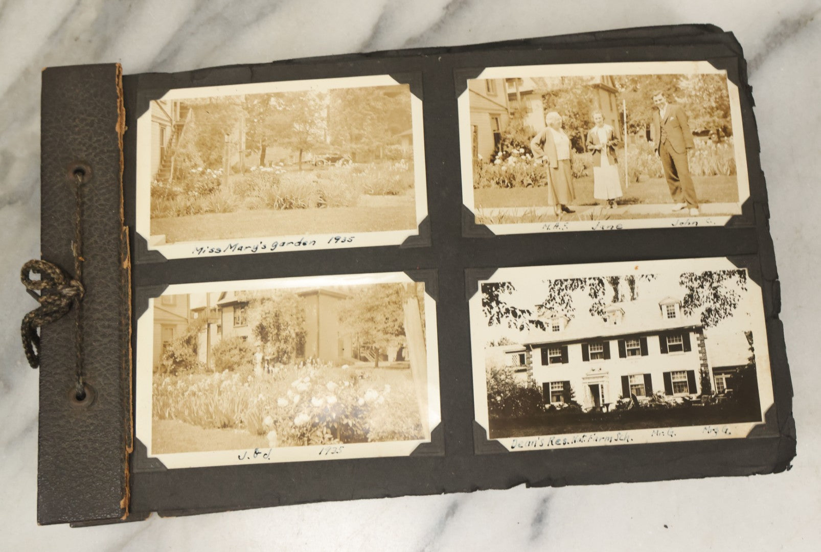 Lot 135 - Vintage Brown Photo Album With Detached Cover And Many Snapshot Photographs Including Gravestones, Houses, Churches, In And Around Nashua New Hampshire, Circa 1935 (All Pages Pictured)