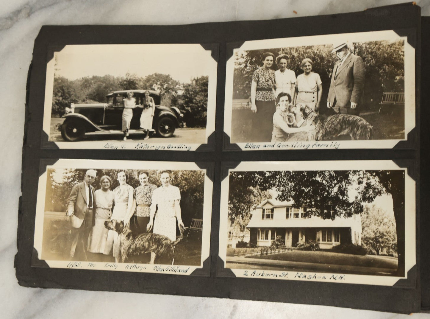 Lot 135 - Vintage Brown Photo Album With Detached Cover And Many Snapshot Photographs Including Gravestones, Houses, Churches, In And Around Nashua New Hampshire, Circa 1935 (All Pages Pictured)