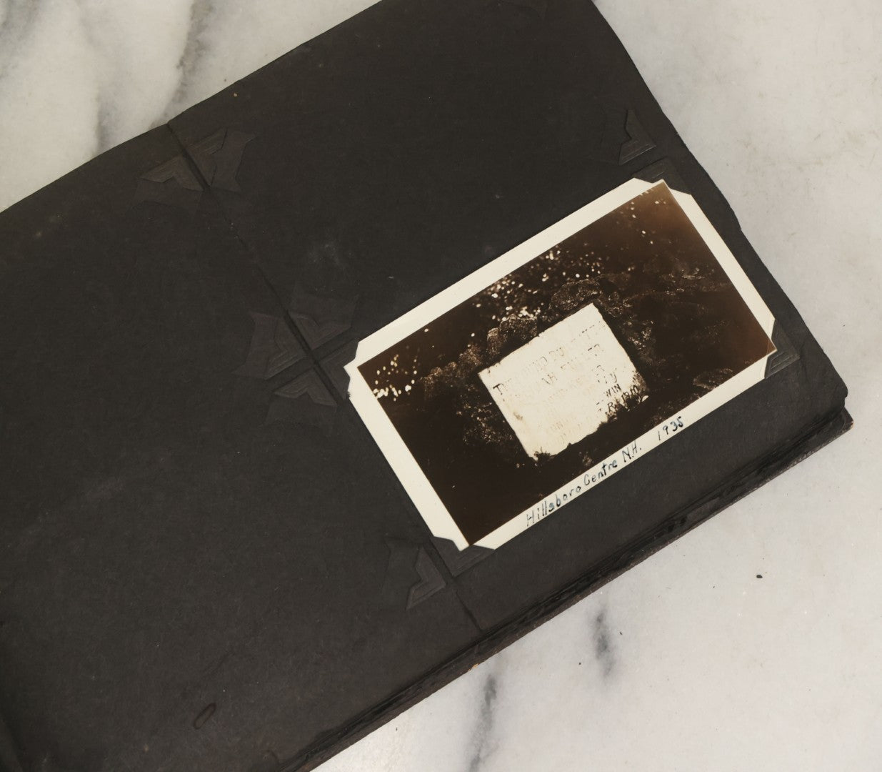 Lot 135 - Vintage Brown Photo Album With Detached Cover And Many Snapshot Photographs Including Gravestones, Houses, Churches, In And Around Nashua New Hampshire, Circa 1935 (All Pages Pictured)