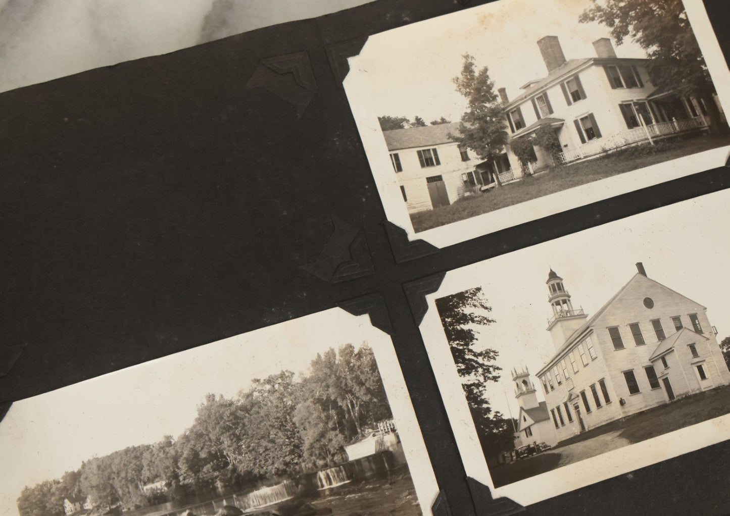 Lot 135 - Vintage Brown Photo Album With Detached Cover And Many Snapshot Photographs Including Gravestones, Houses, Churches, In And Around Nashua New Hampshire, Circa 1935 (All Pages Pictured)