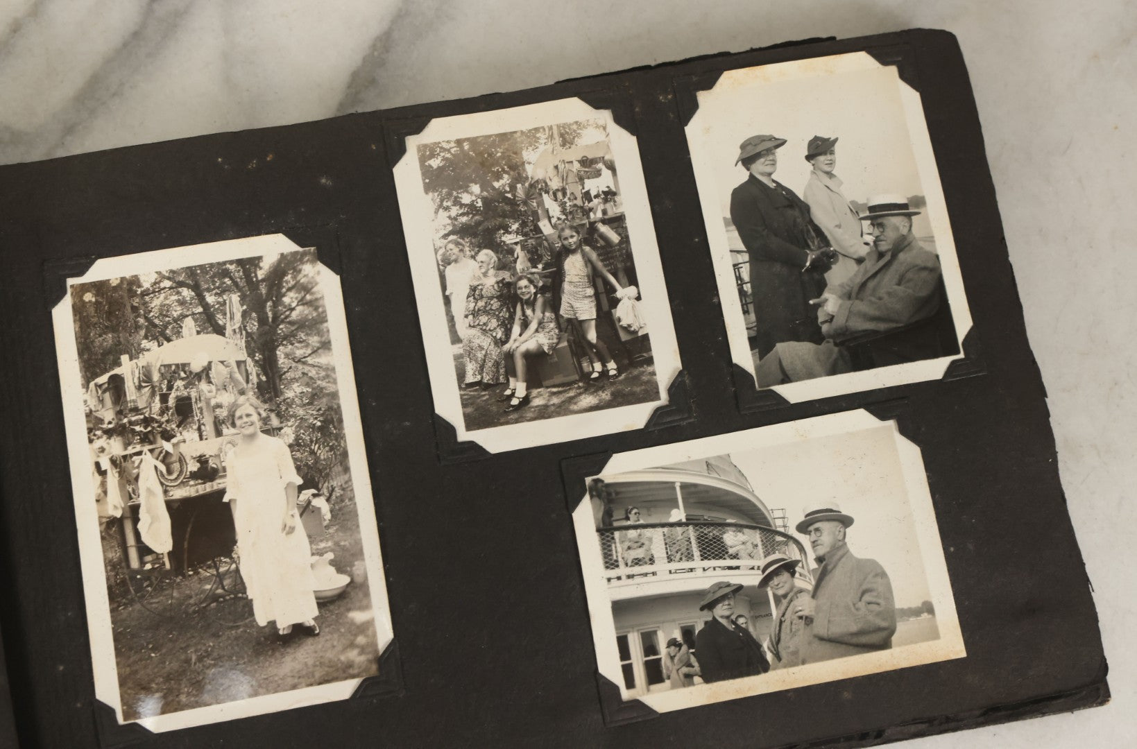 Lot 135 - Vintage Brown Photo Album With Detached Cover And Many Snapshot Photographs Including Gravestones, Houses, Churches, In And Around Nashua New Hampshire, Circa 1935 (All Pages Pictured)