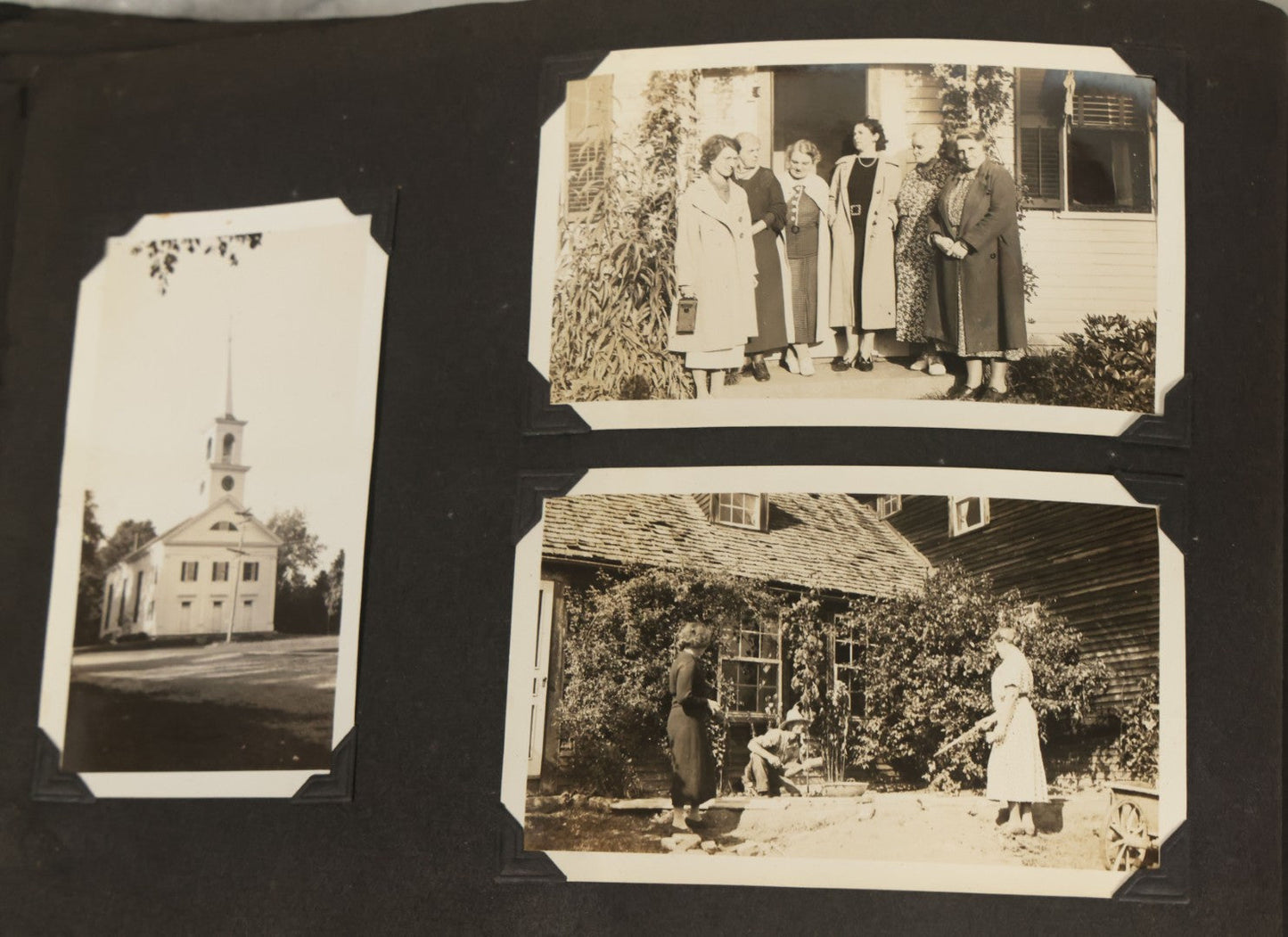 Lot 135 - Vintage Brown Photo Album With Detached Cover And Many Snapshot Photographs Including Gravestones, Houses, Churches, In And Around Nashua New Hampshire, Circa 1935 (All Pages Pictured)