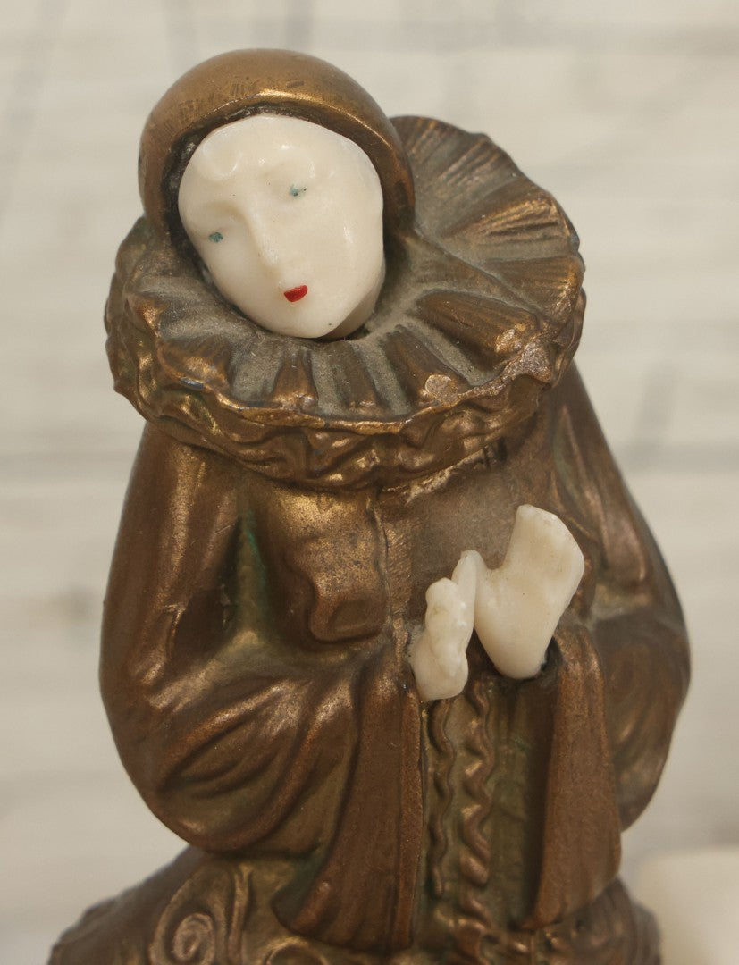 Lot 009 - Pair Of Art Deco Figural Pierrot Bookends, Cast Metal With Marble Bases, Sitting Clown Design