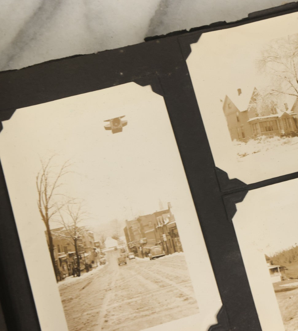 Lot 135 - Vintage Brown Photo Album With Detached Cover And Many Snapshot Photographs Including Gravestones, Houses, Churches, In And Around Nashua New Hampshire, Circa 1935 (All Pages Pictured)