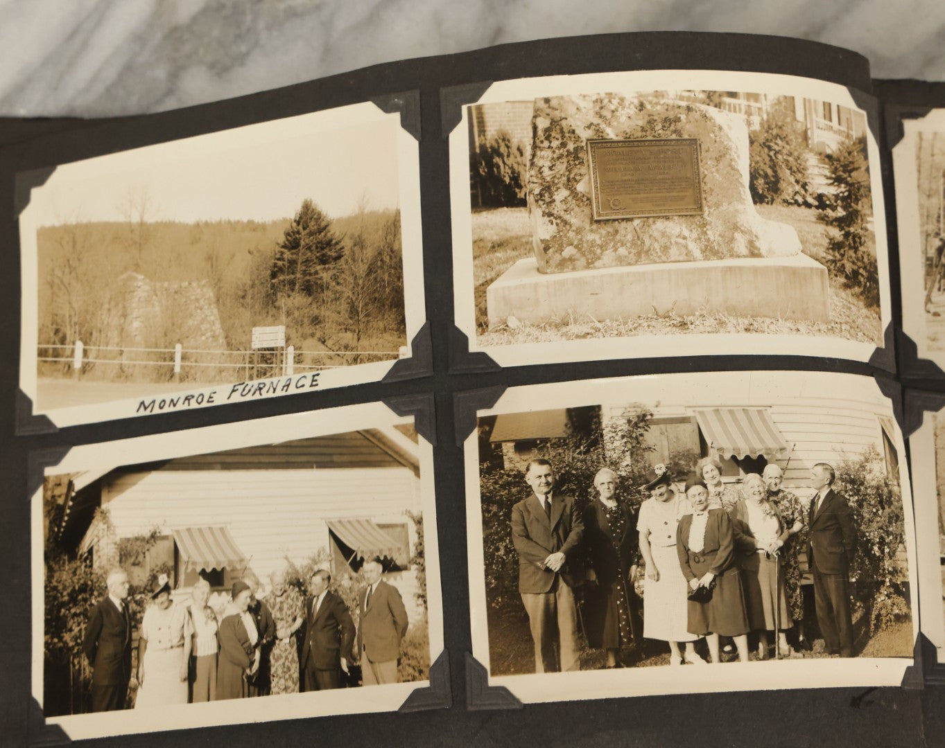 Lot 135 - Vintage Brown Photo Album With Detached Cover And Many Snapshot Photographs Including Gravestones, Houses, Churches, In And Around Nashua New Hampshire, Circa 1935 (All Pages Pictured)