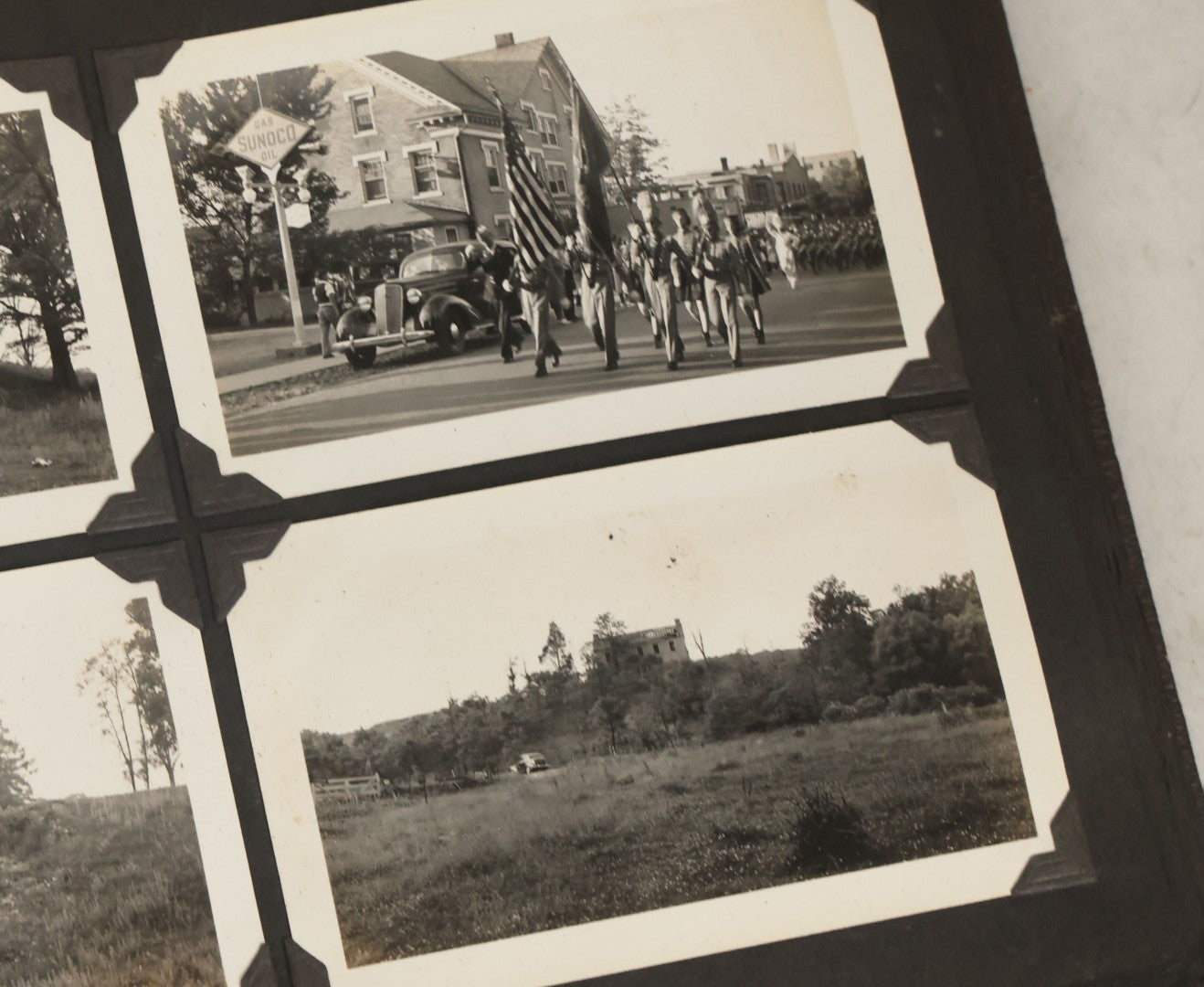 Lot 135 - Vintage Brown Photo Album With Detached Cover And Many Snapshot Photographs Including Gravestones, Houses, Churches, In And Around Nashua New Hampshire, Circa 1935 (All Pages Pictured)
